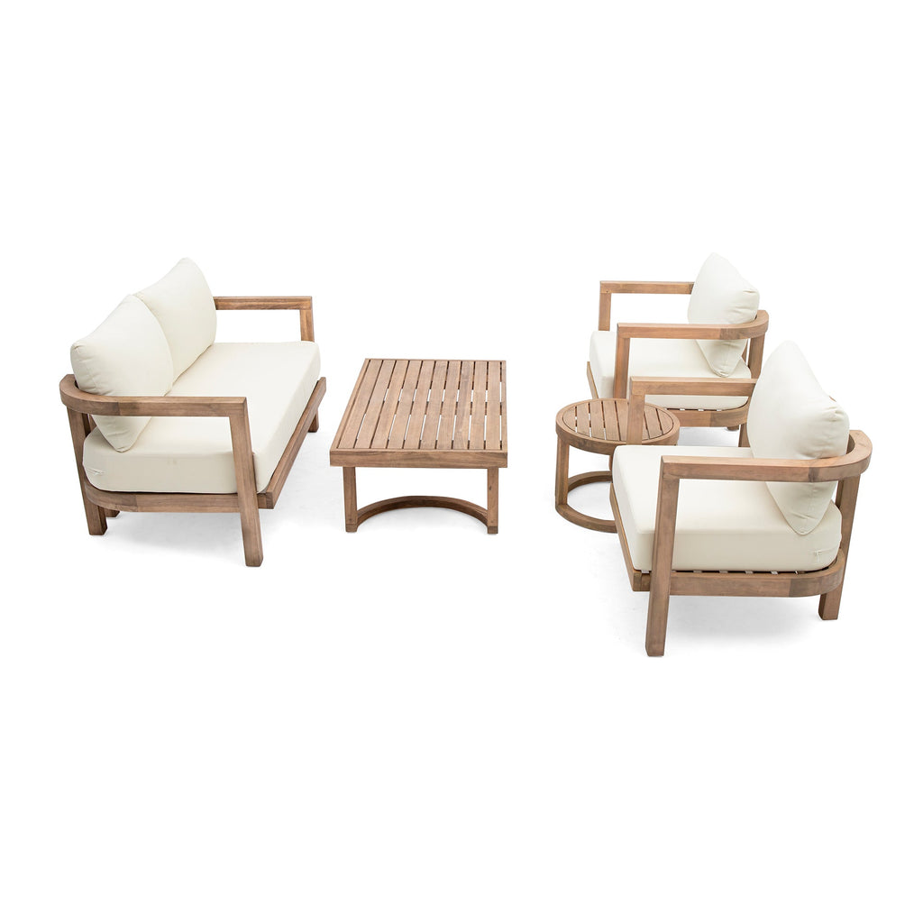 5-Pieces Acacia Wood Patio Furniture Set, Outdoor Furniture with Coffee Table, Patio Conversation Set Deep Seating with Soft Cushion, Porch Chairs for Garden, Backyard Porch Balcony, Brown wash, Beige