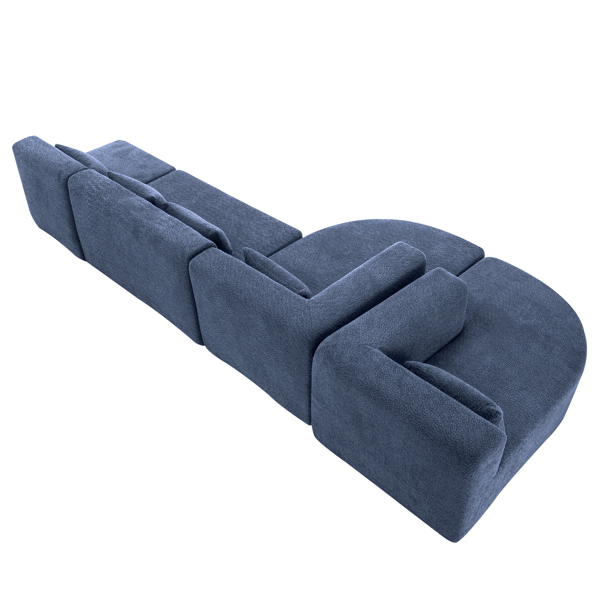 144' Upholstered Sofa Free-combined Sofa Couch with Two Chaise Lounge and Five Back Pillows for Living Room, Blue