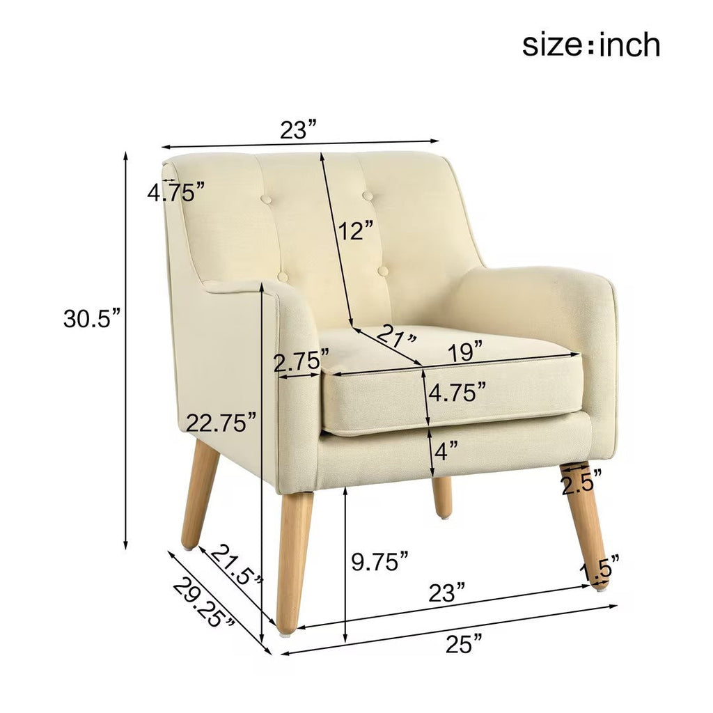 Mid-Century Modern Armchair - Tufted Fabric Accent Chair with Solid Wood Legs for Living Room, Bedroom & Office - Comfortable Polyester Upholstery - Classic Button-Tufted Back & Tapered Design