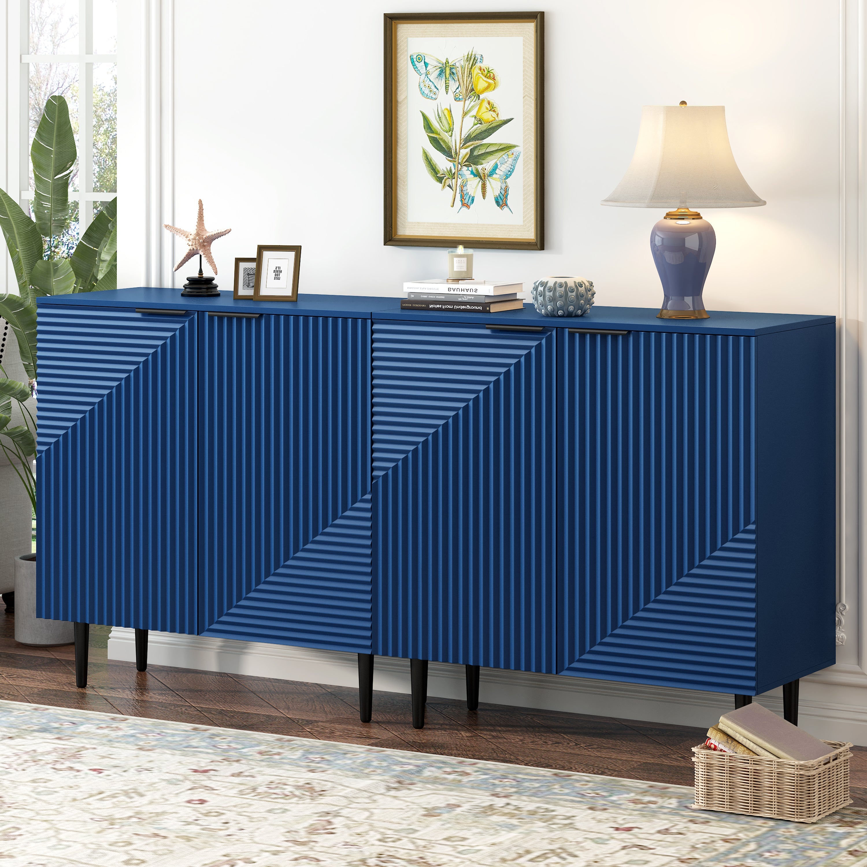 Mirod Set of 2 Modern Minimalist Side Cabinets,Versatile Storage Solution,Adjustable Shelves,Stylish Geometric Door Design,Perfect as TV Stand