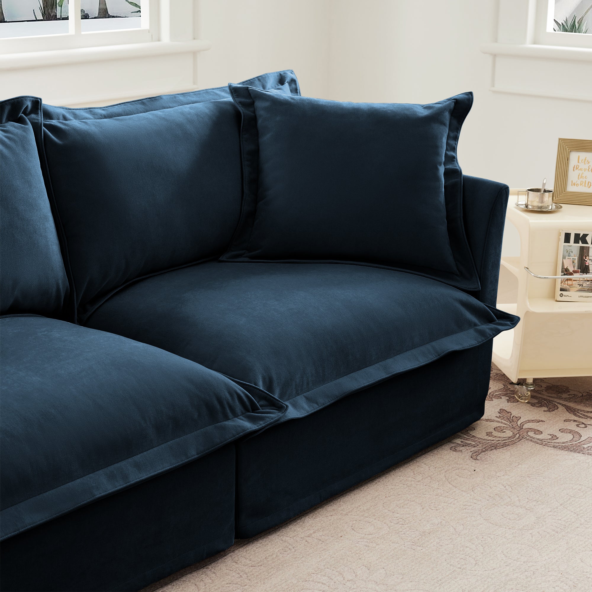 Slipcovered Sofa Couch, Modern 3 Seater Sofa with Suppleness Armrests,Deep Seat Sofa with Soft Multiple Big Pillows, Comfy Couch for Living Room, Apartment,Chenille, Blue