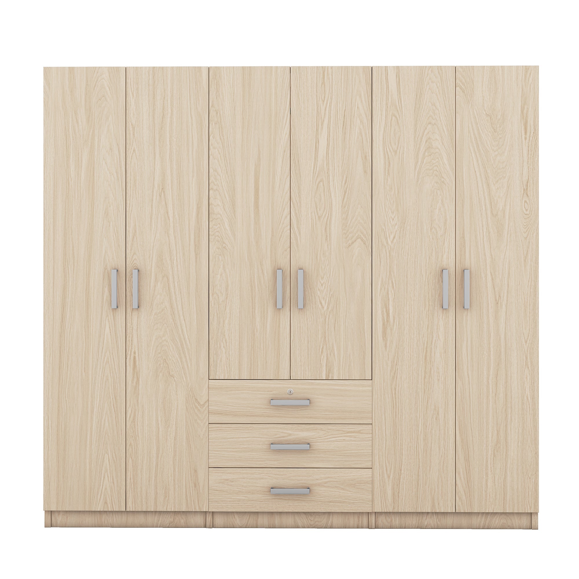 6-Doors Wooden Wardrobe Storage for Bedroom, with Big Drawers, Gray
