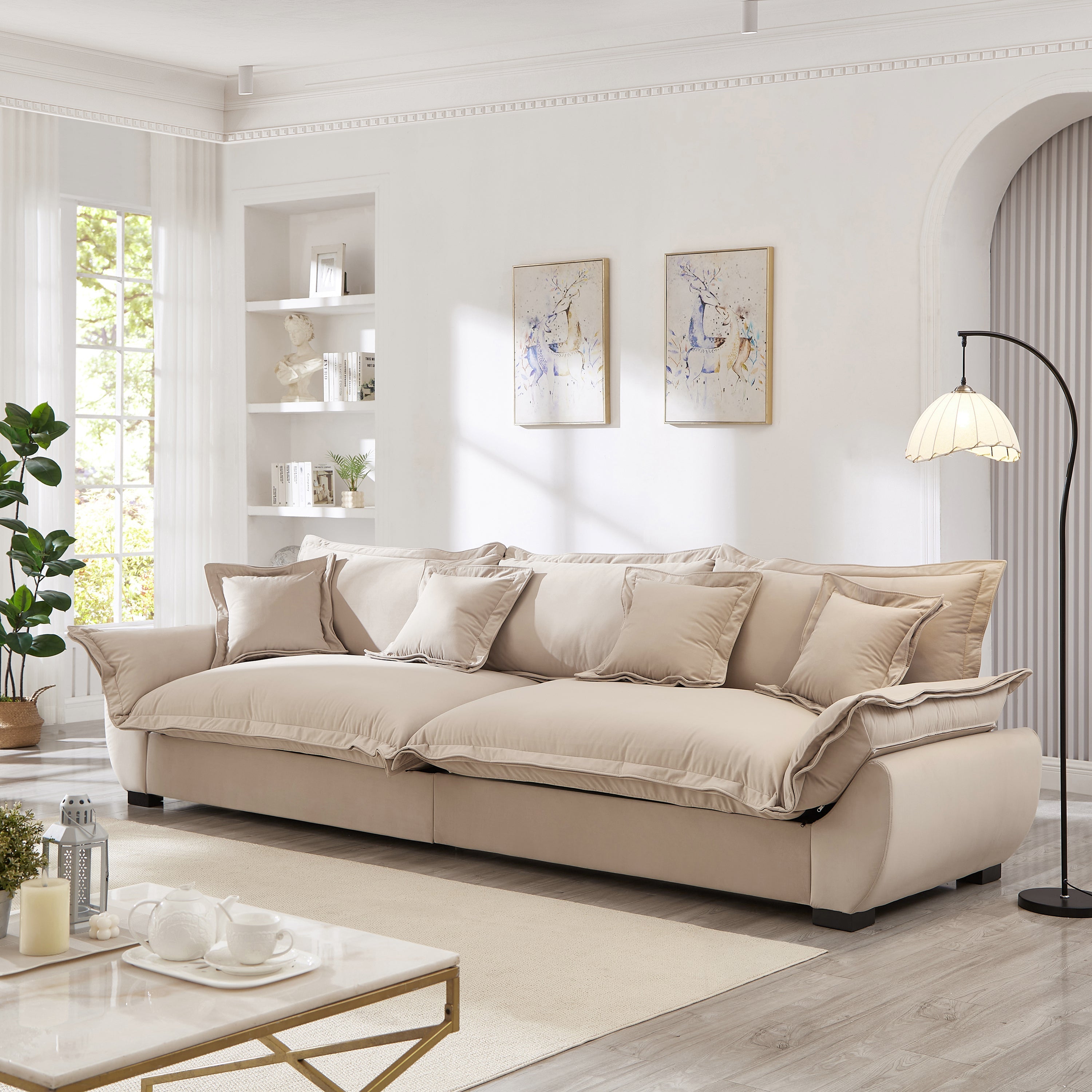 Modular Sectional Sofa, Sailing Design Sofa with Storage, Removable Backrest, Modern Deep Seat Sofa with Throw Pillows for Living Room Bedroom Apartment,Light Khaki