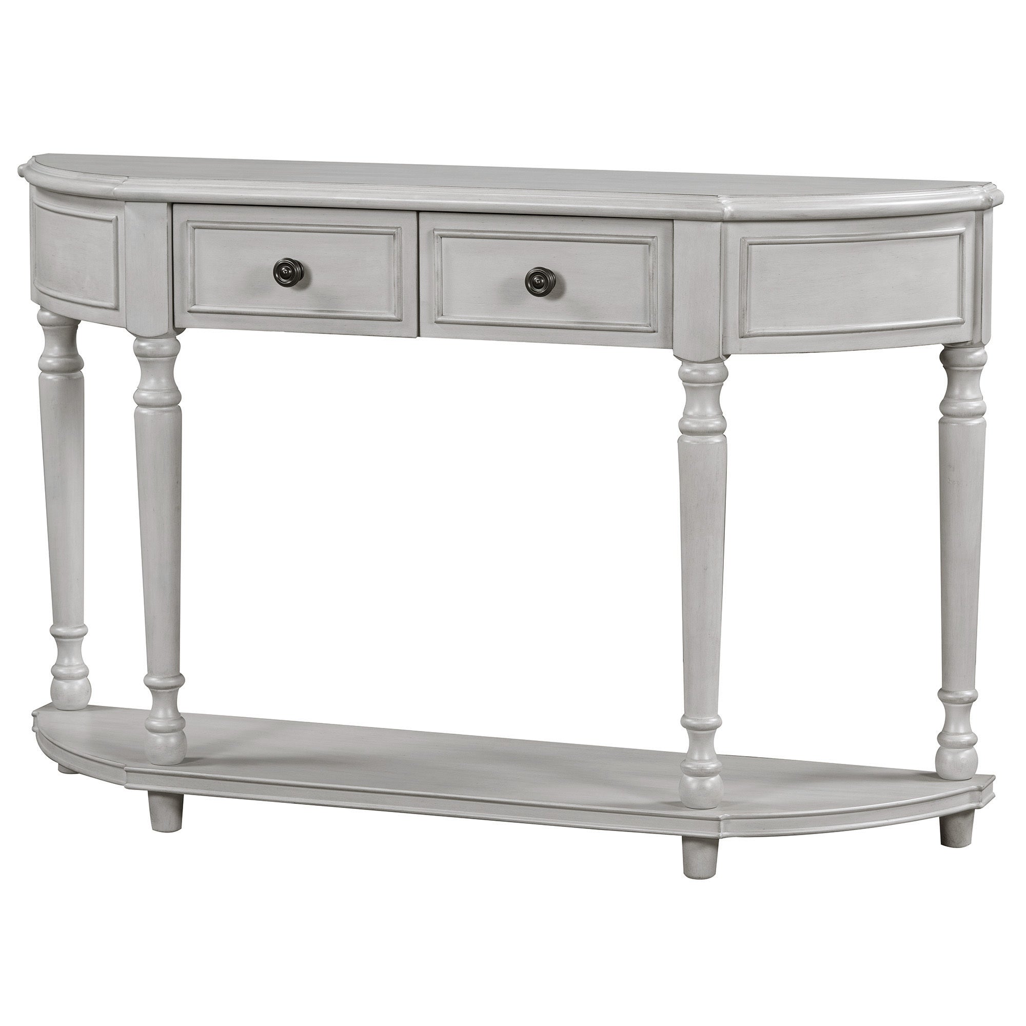 TREXM Retro Circular Curved Design Console Table with Open Style Shelf Solid Wooden Frame and Legs Two Top Drawers (Gray Wash, OLD SKU: WF298768AAE)