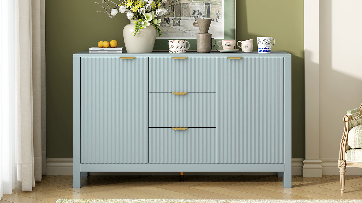 U_STYLE Sideboard with Wave Design - 3 Adjustable Shelves, 3 Drawers & Soft-Close Doors, Storage Console Table with Metal Handles, Suitable for Study, Hallway and Living Room, 3 Colors