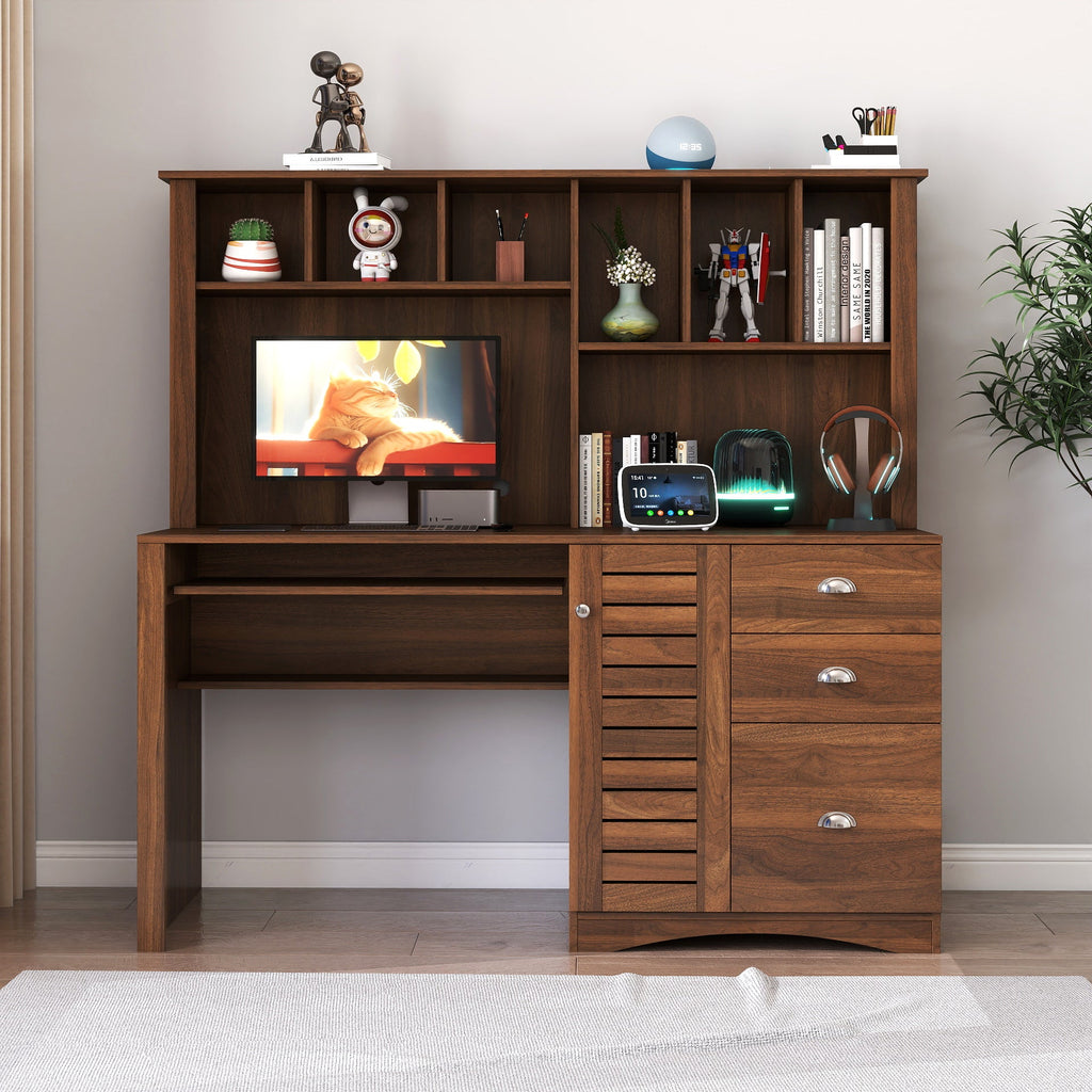 Home Office Computer Desk with Hutch, Antiqued White finish