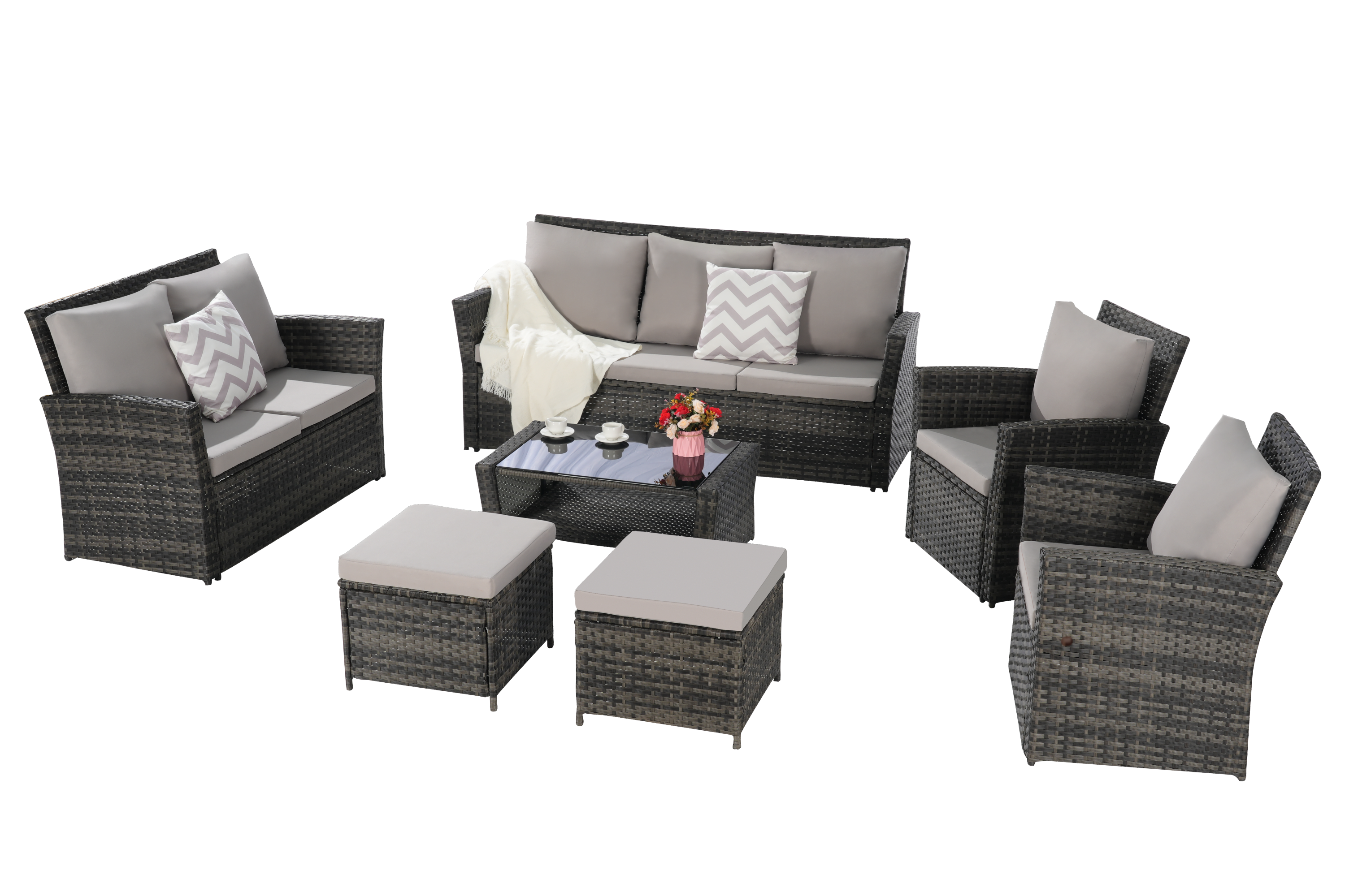 7 PCS PE/RATTAN OUTDOOR FURNITURE SET PATIO FURNITURE SET 9 SEATER