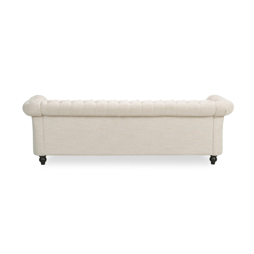 Chesterfield Style 3-Seater Sofa with Deep Button Tufting in Beige Fabric