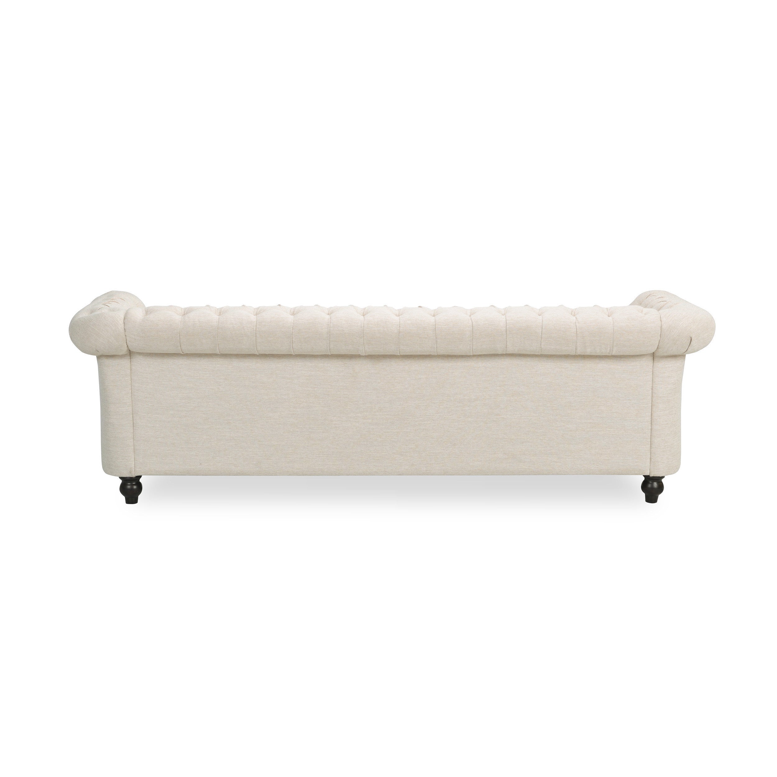 Chesterfield Style 3-Seater Sofa with Deep Button Tufting in Beige Fabric