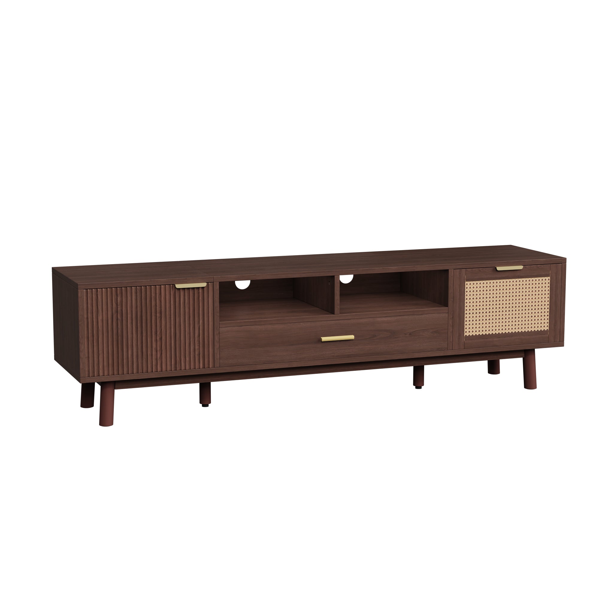 Wood Fashionable TV Stand for 75' TVs, TV Cabinet with Soft-Closing Door and Drop-Down Door Cabinet, Modern TV Consoles for Living Room, Bedroom