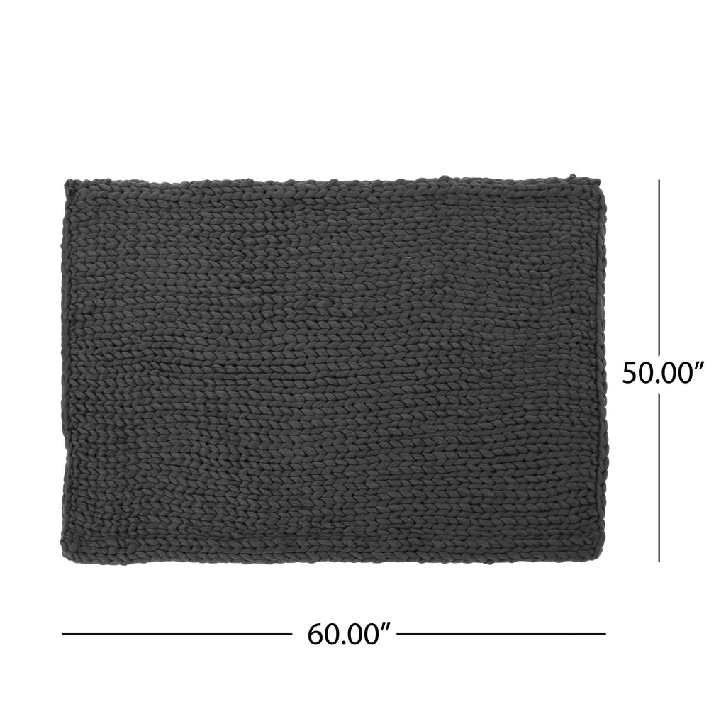 Cozy Knitted Acrylic Throw Blanket with Double Sided Design in Dark Grey, 50x60 Inches