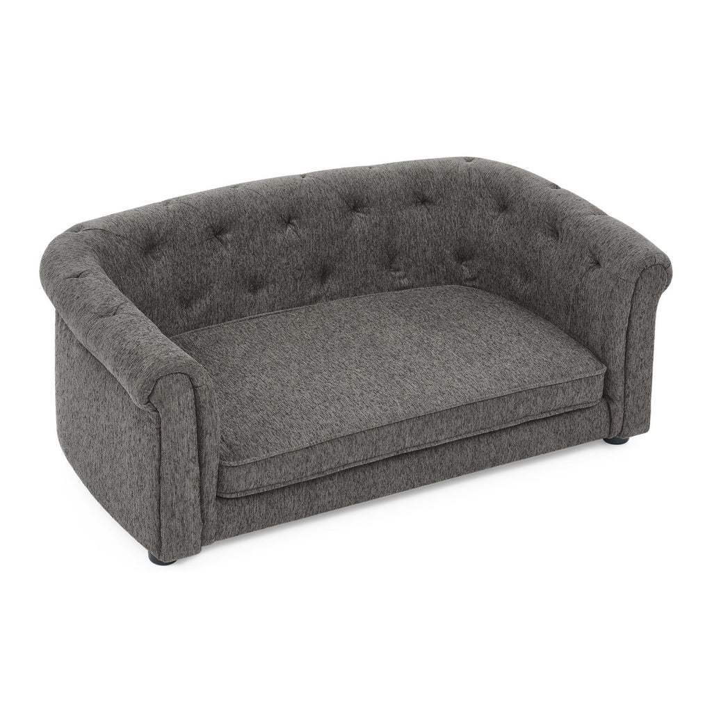 Pet sofa with arc-shaped backrest and armrests, contemporary rectangular pet sofa crafted from breathable linen  cozy soft cushion dog sofa --Dark grey