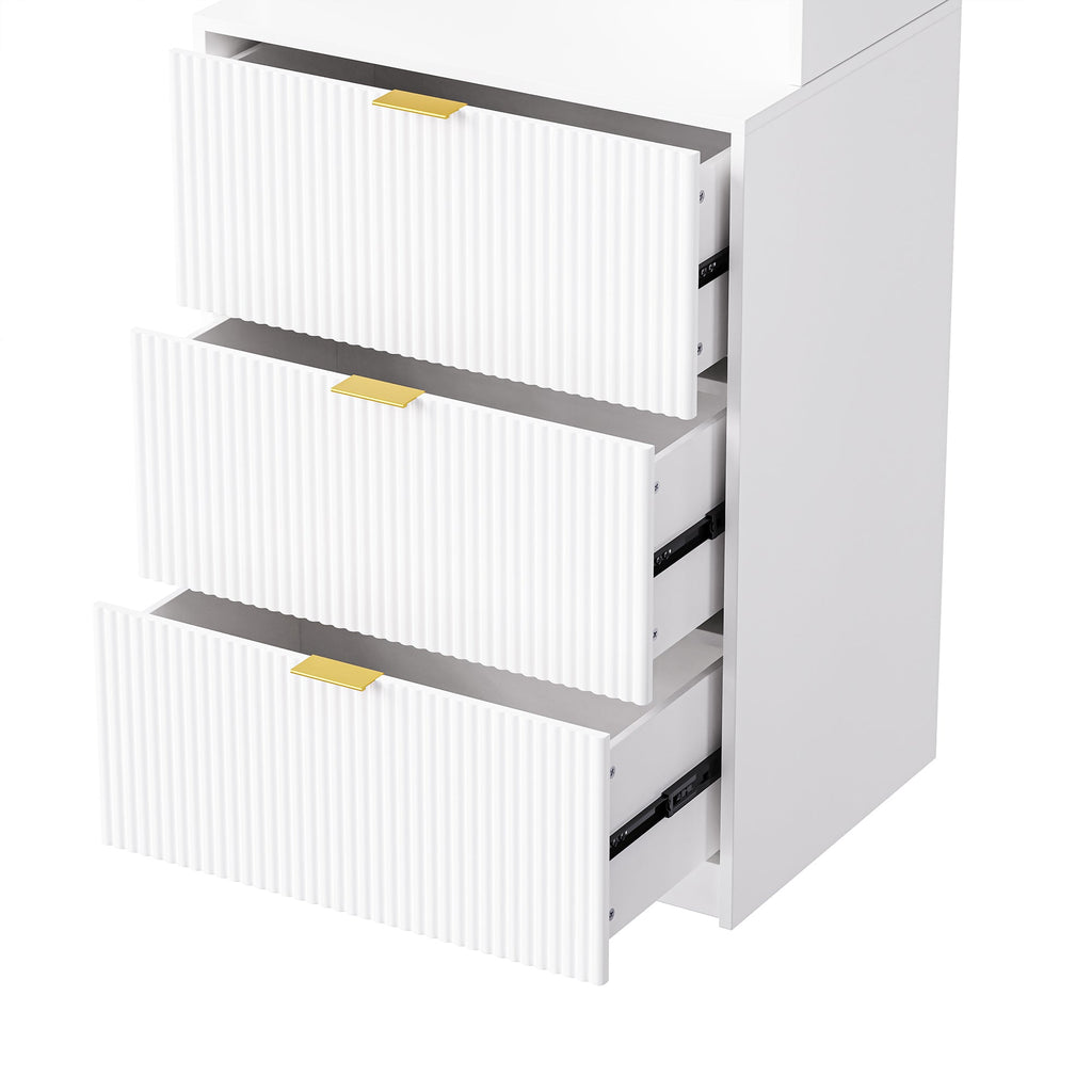 U-Can 4-Piece Entertainment Wall Unit with 13 shelves,8 Drawers and 2 Cabinets, Multifunctional TV Stand Media Storage Cabinet with Fluted Line Surface for Living Room, for TVs Up to 70'