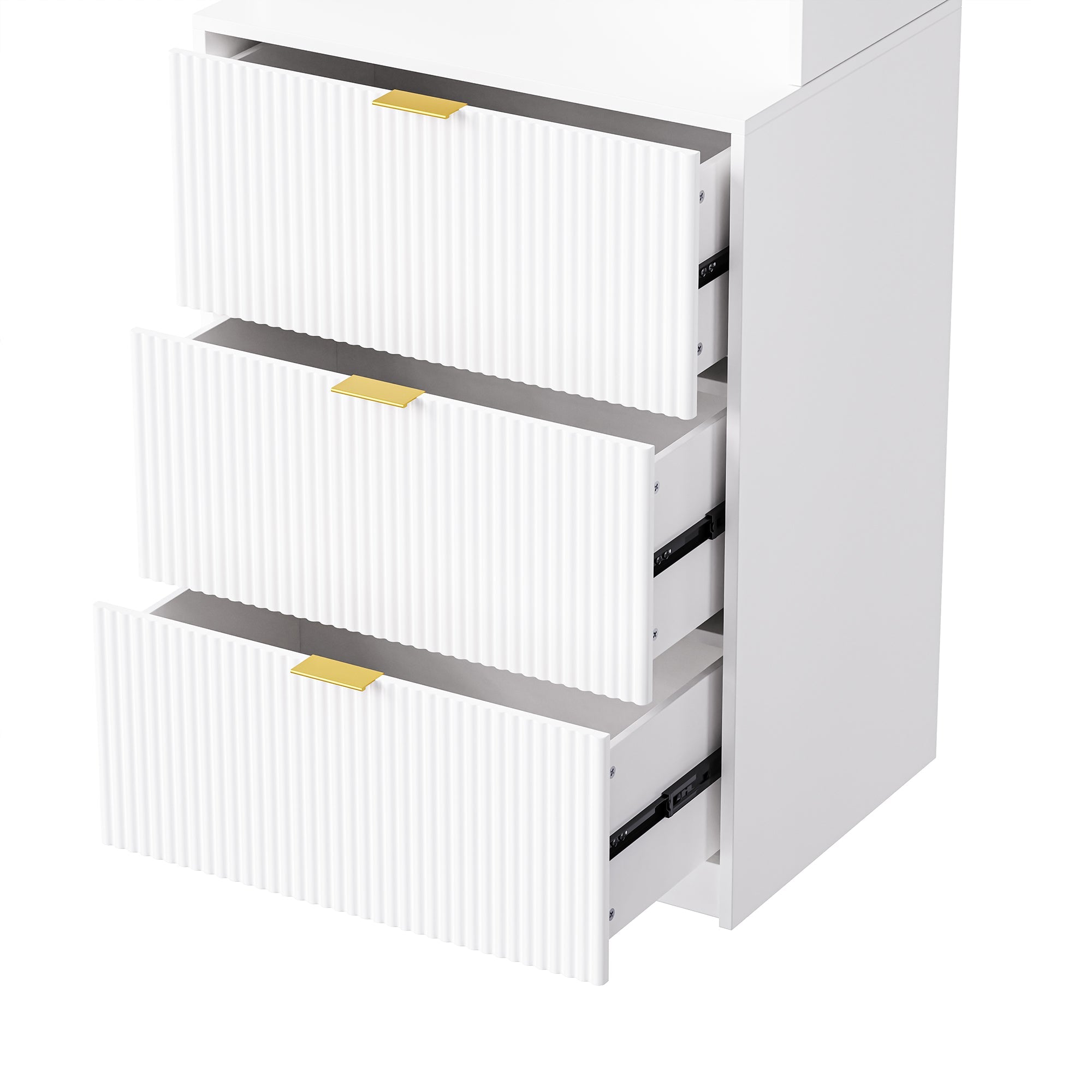 U-Can 4-Piece Entertainment Wall Unit with 13 shelves,8 Drawers and 2 Cabinets, Multifunctional TV Stand Media Storage Cabinet with Fluted Line Surface for Living Room, for TVs Up to 70'