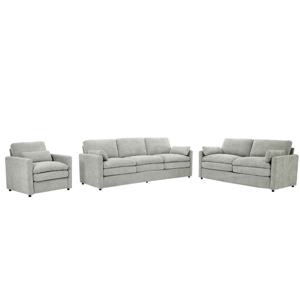 Cozy Upholstered Sofa Set Oversized Comfy Cloud Sofa Double Cushion Sofa Group Plush Cushion Sofa Couch for Living Room, Light Grey