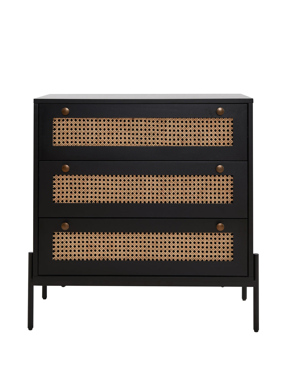 Rattan Storage Cabinet with 3 Large Drawers, Boho Mid-Century Wooden Nightstand Drawer Dresser, Sideboard Buffet Cabinet with Storage for Living Room Dining Room Hallway Bedroom, 30×15.8×30 Inches