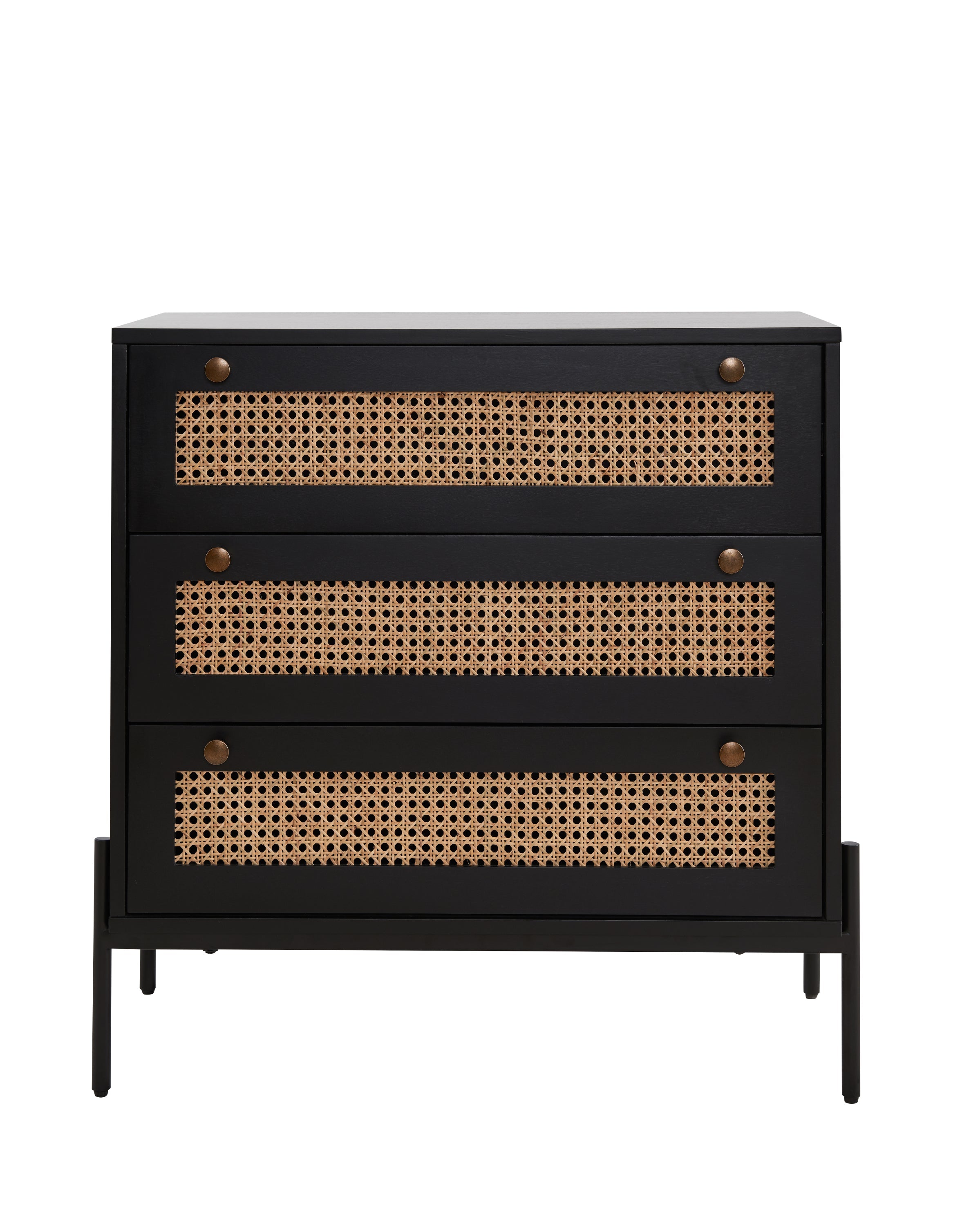Rattan Storage Cabinet with 3 Large Drawers, Boho Mid-Century Wooden Nightstand Drawer Dresser, Sideboard Buffet Cabinet with Storage for Living Room Dining Room Hallway Bedroom, 30×15.8×30 Inches