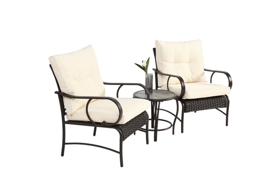 3 Pieces Patio Set Outdoor Wicker Furniture Sets Modern Rattan Chair Conversation Sets with Coffee Table