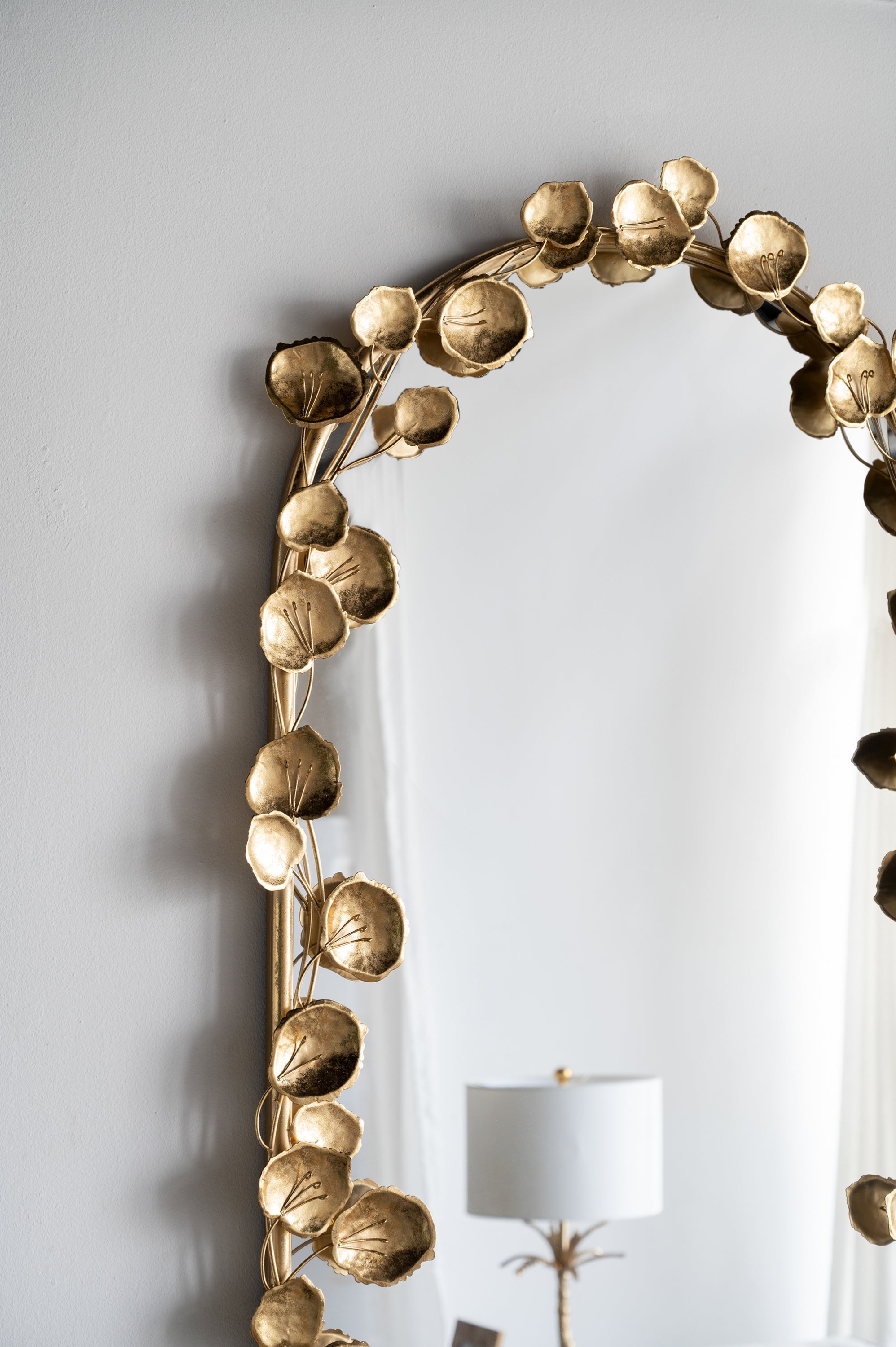 51.5" x 29" Full Length Arched Wall Mirror with Golden Leaf Accents, Decorative Mirror for Living Room Bedroom