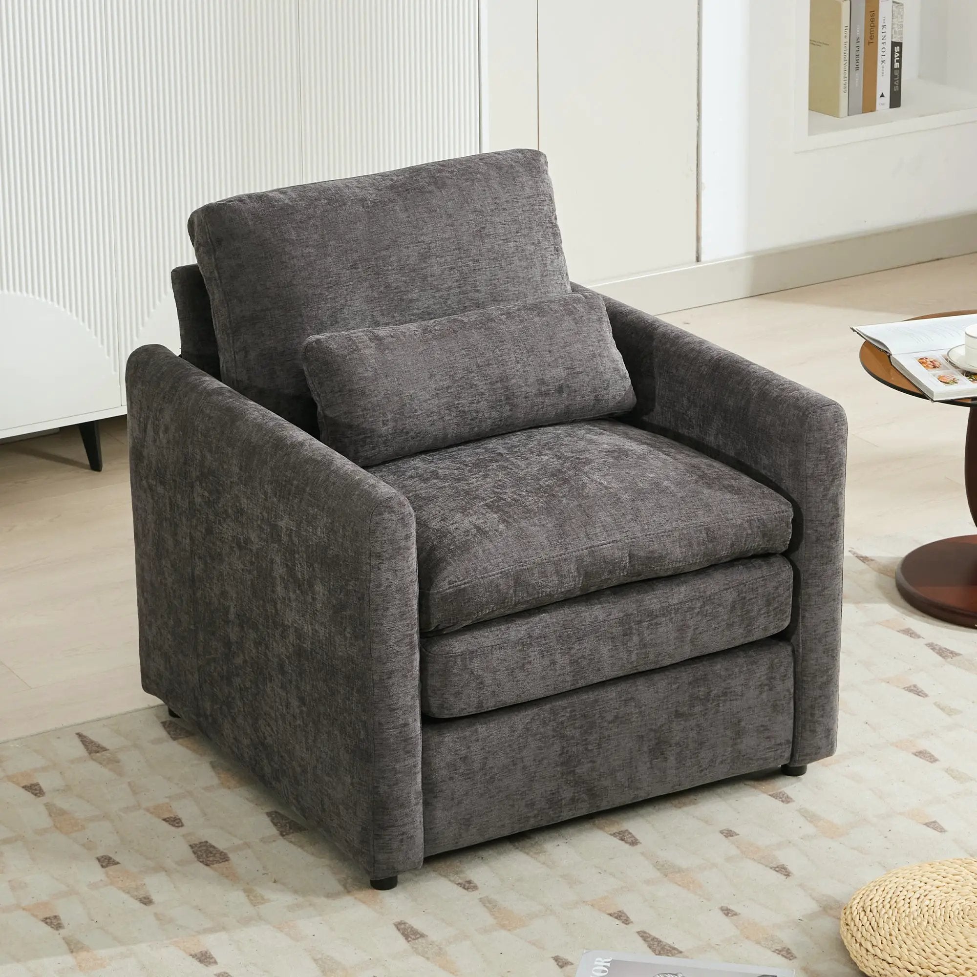 31.9' Cozy Upholstered Armchair Oversized Comfy Cloud Sofa Double Cushion Single Sofa Plush Cushion Armchair for Living Room, Grey