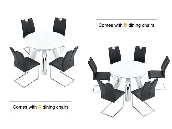 42' Luxury Sintered Stone Table: 0.45' Durable Top + 6' Steel Legs, 350lb Capacity, Stain/Heat-Resistant White/Gray Veined Surface - Modern Minimalist Design