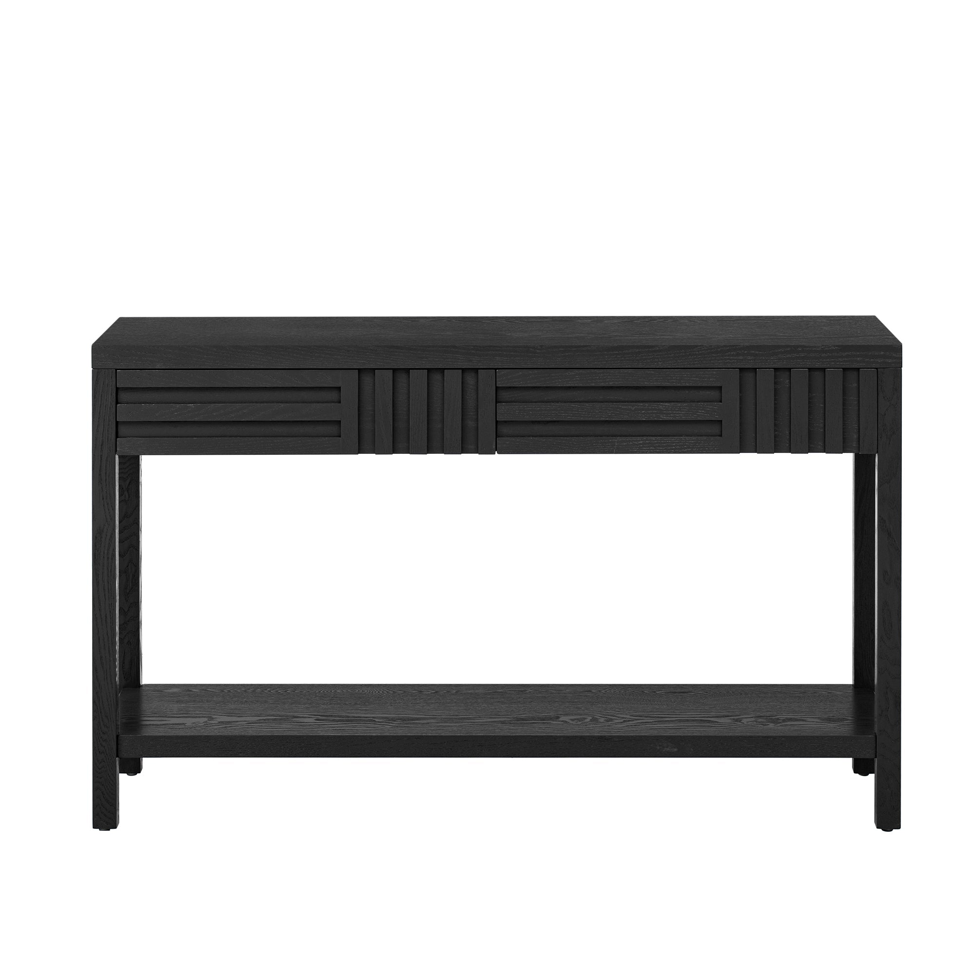 U_STYLE Modern Ash Veneer Console Table, Classic Striped Design, with 2 Drawers & Open Shelf, Perfect for Living Room, Hallway, Entryway, Study Room