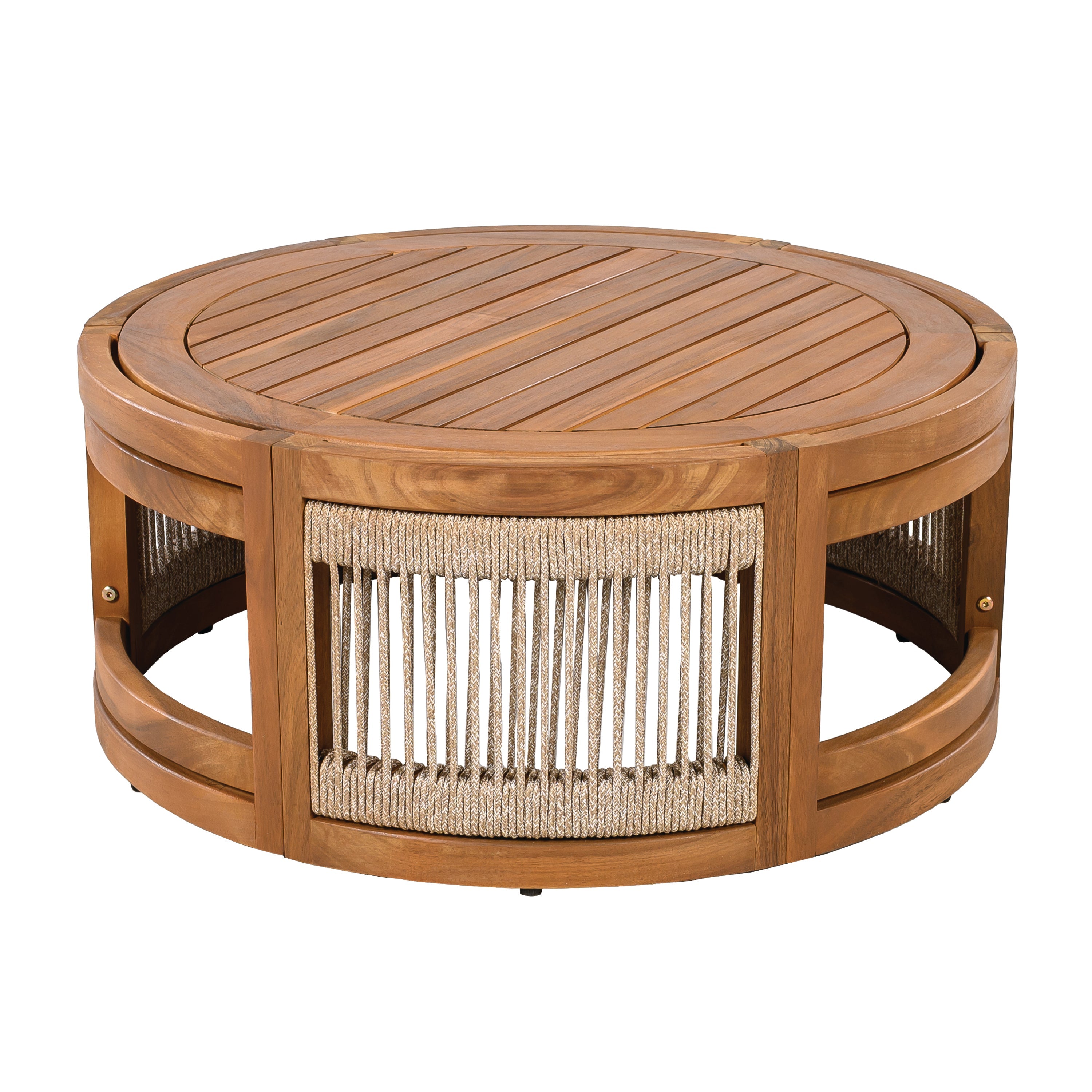 27.95' Acacia Wood Outdoor Coffee Table - Handwoven Rope Accent Boho Patio Table with All-Weather Durability