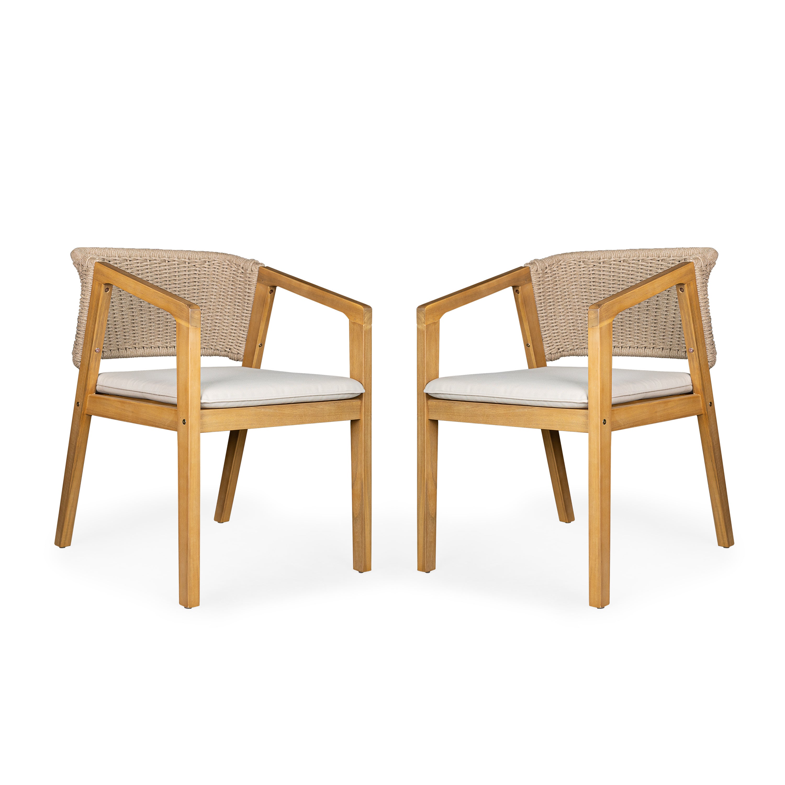 Acacia Wood Outdoor Dining Set of 5, Patio Dining Furniture Set with 1 Table 2 Benches 2 Chairs, Teak and  Beige