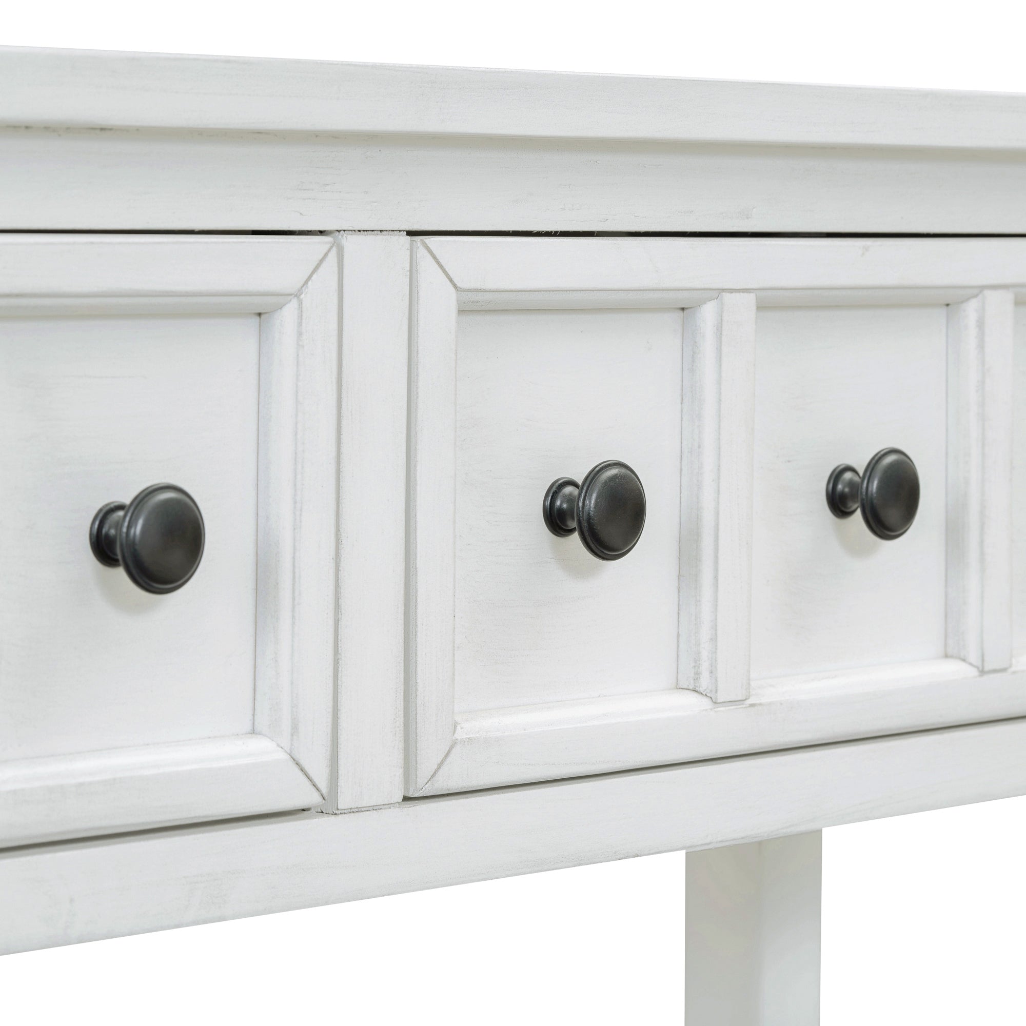 TREXM Rustic Entryway Console Table, 60" Long Sofa Table with two Different Size Drawers and Bottom Shelf for Storage (Antique White)