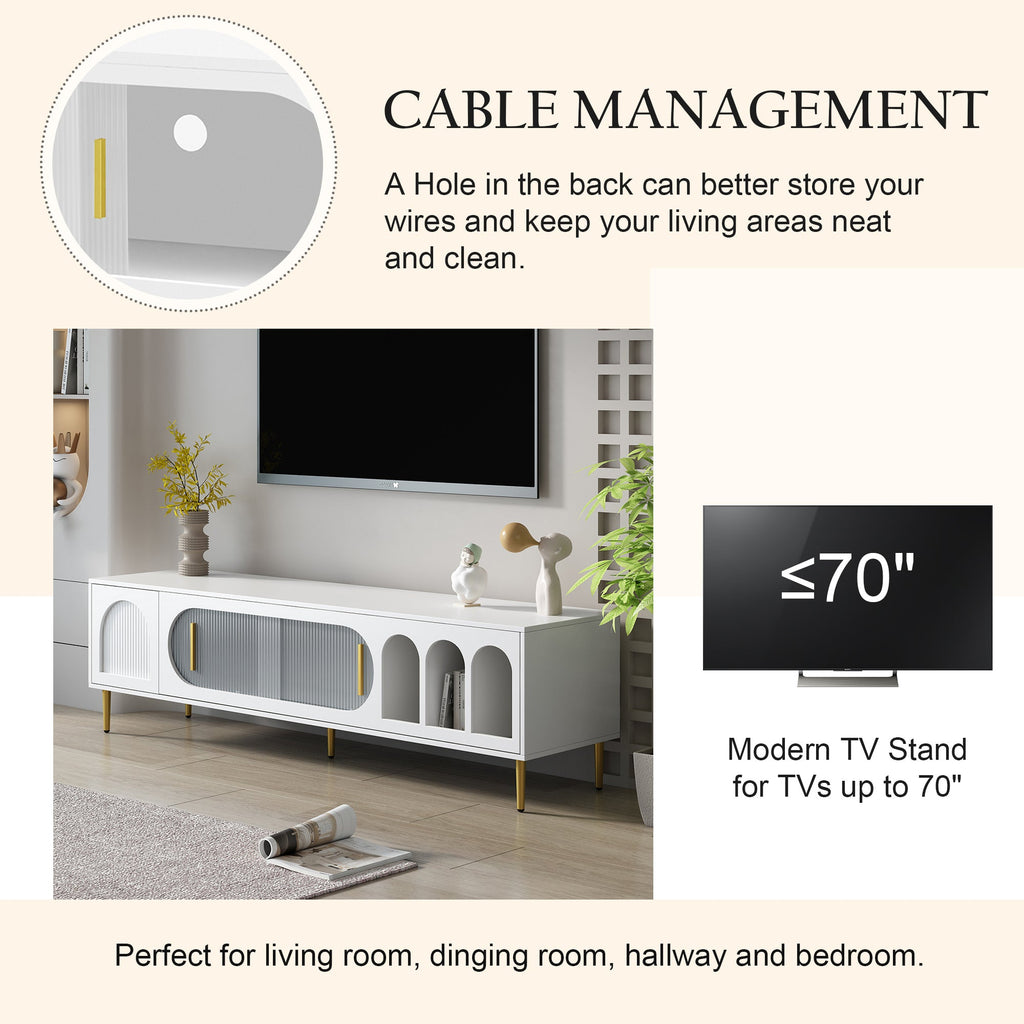 U-Can Modern TV Stand for up to 70 Inch TV, Entertainment Center TV Media Console Table, with 3 Shelves and 2 Cabinets, TV Console Cabinet Furniture for Living Room (Old SKU: WF314645AAK)