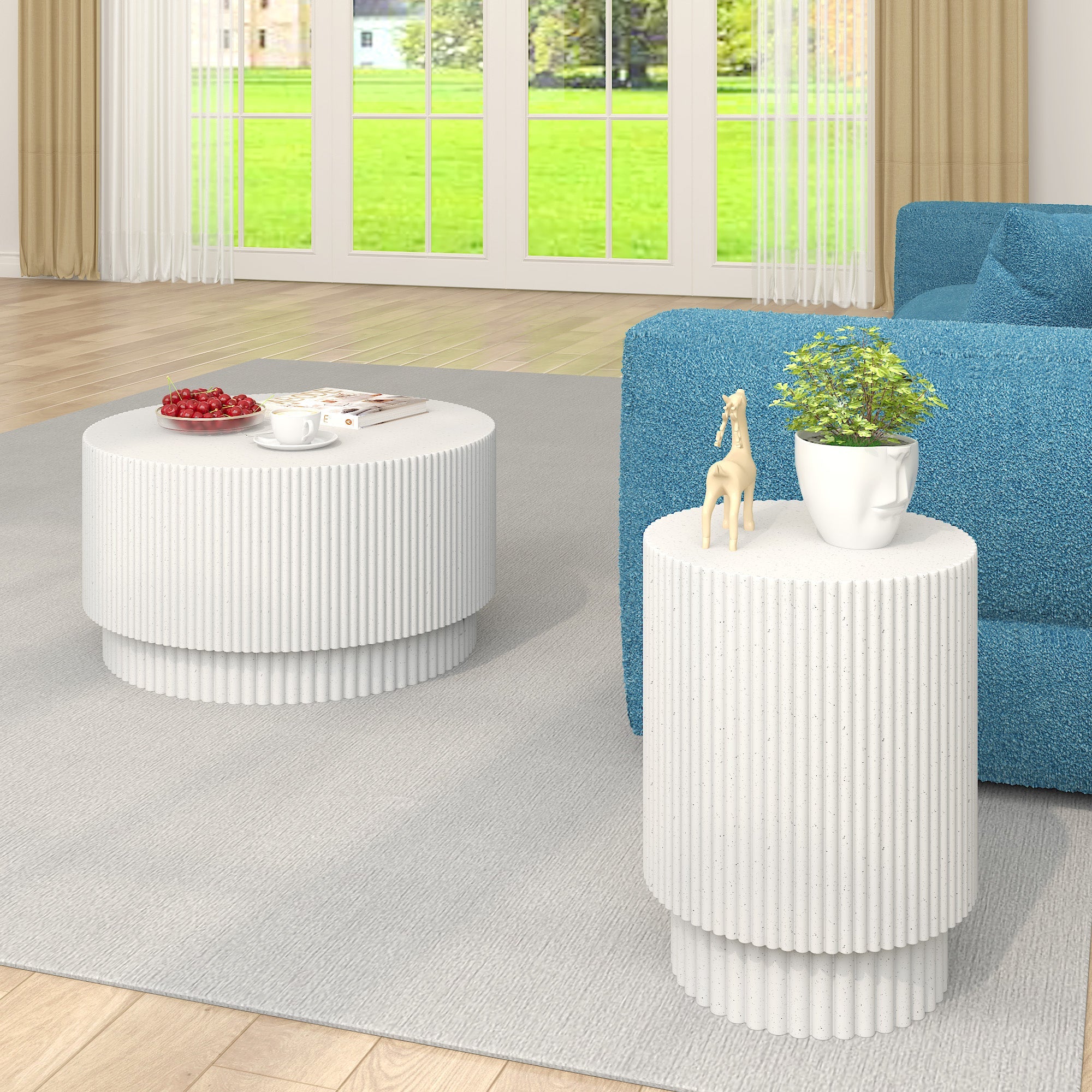 15.72-inch H-barrel coffee table, Nordic style, simple design, suitable for indoor and outdoor use, magnesium oxide material, suitable for living room, bedroom or garden sofa