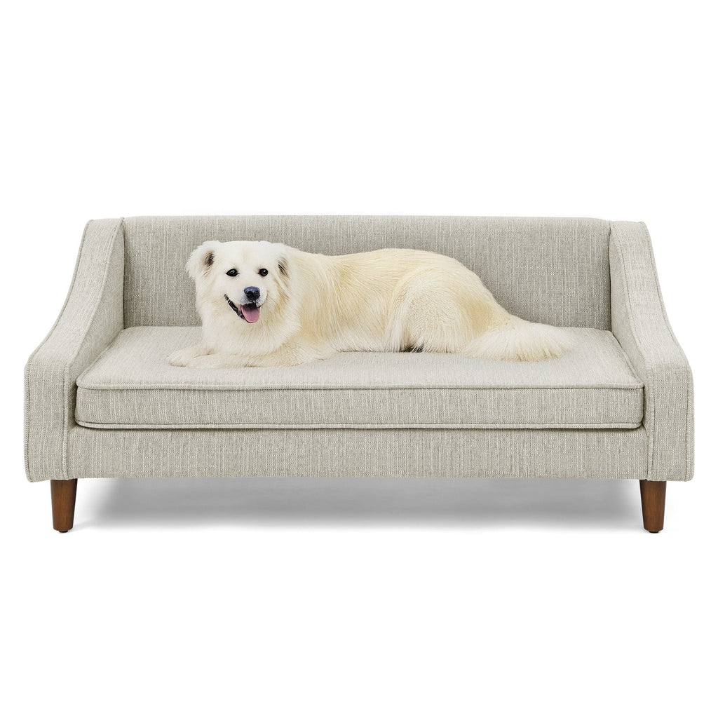 Durable Elevated Dog Sofa Bed,Pet sofa with modern irregular armrest design,Comfortable soft dog sofa-Beige