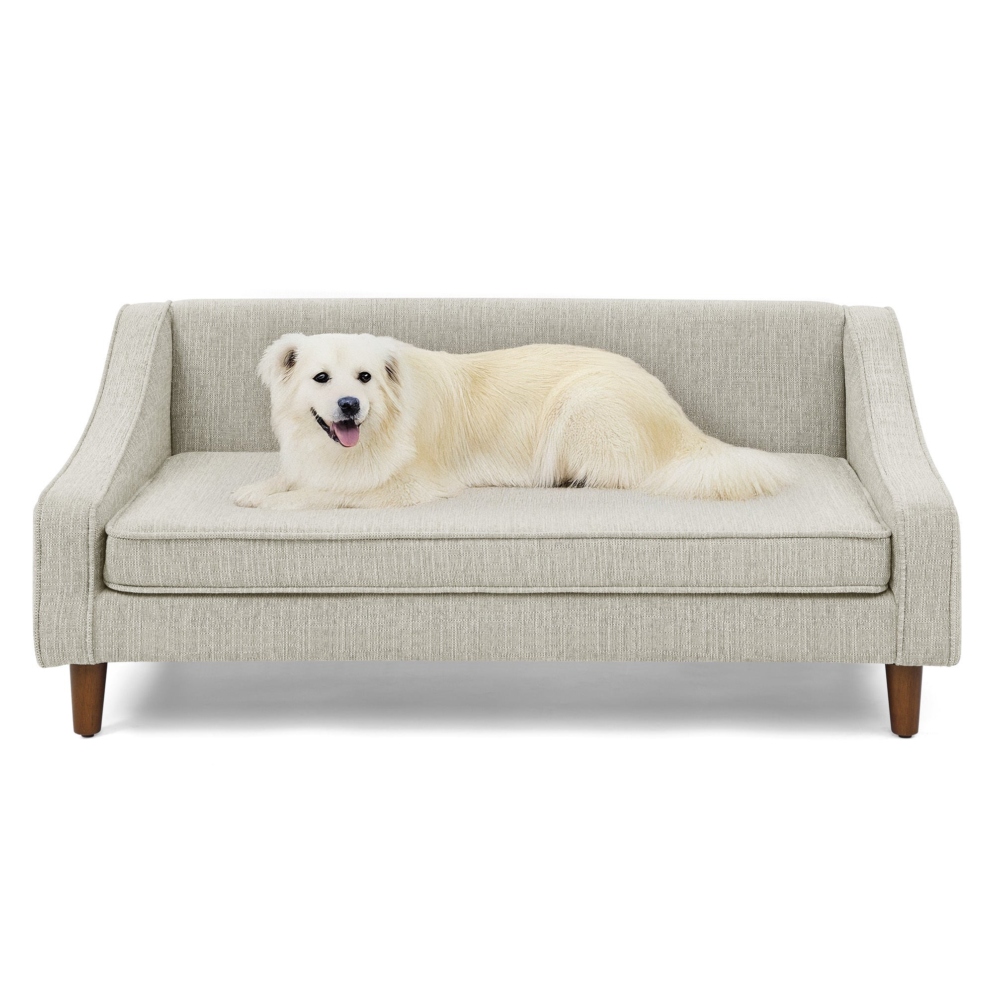 Durable Elevated Dog Sofa Bed,Pet sofa with modern irregular armrest design,Comfortable soft dog sofa-Beige