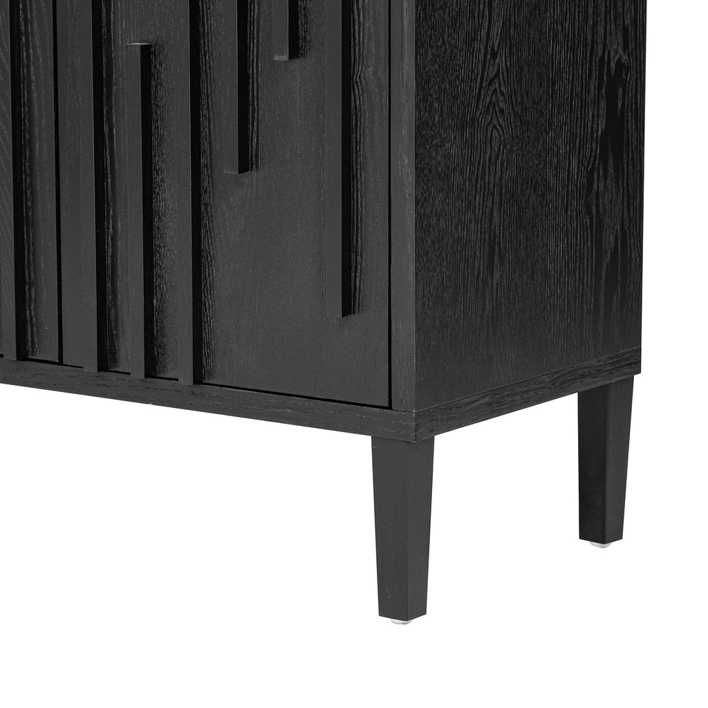U_Style 59.8' 4-Door Sideboard,Hidden Handle,Distinctive Solid Ash Veneer Buffet with Storage, Farmhouse Sideboard TV Stand for Living Room, Hallway, Dining, Wood Office Credenza(Black)