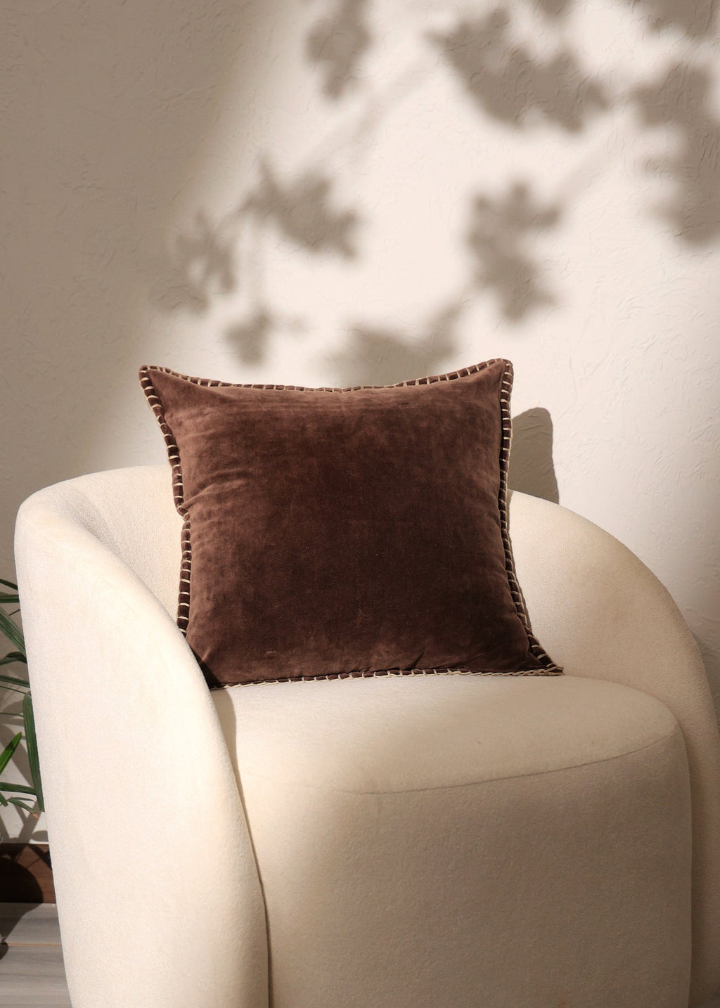 Stonewashed Cotton Velvet Throw Pillow with Decorative Handstiched Edges-19X19'