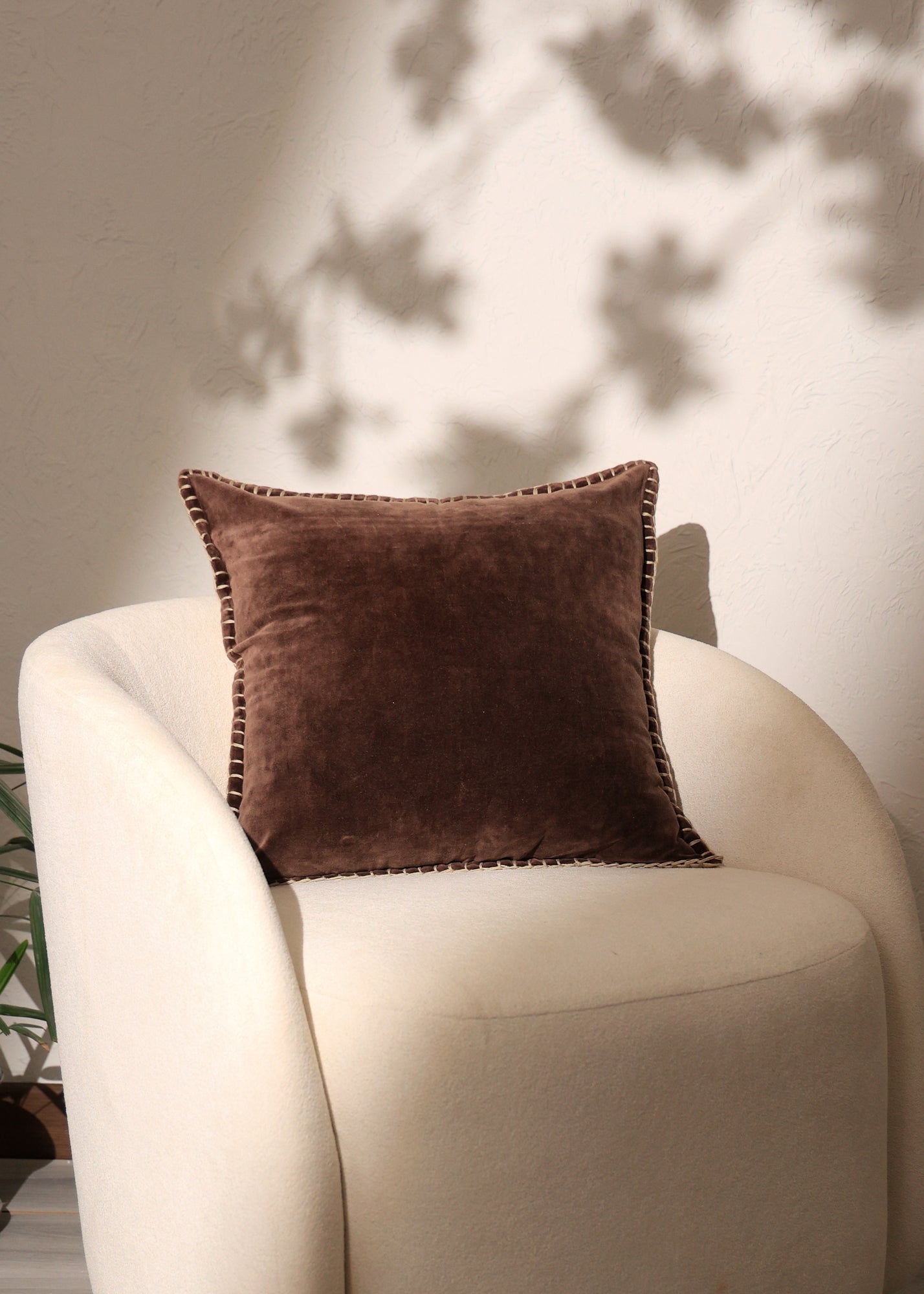 Stonewashed Cotton Velvet Throw Pillow with Decorative Handstiched Edges-19X19'