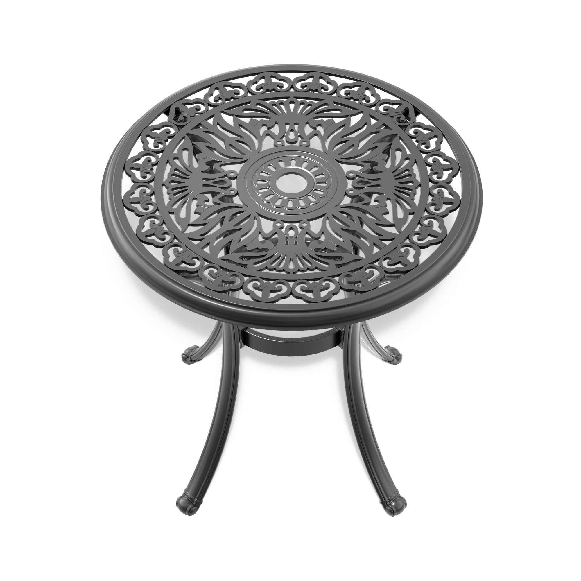 Ø26.77-inch Cast Aluminum Patio Dining Table With Black Frame and Umbrella Hole