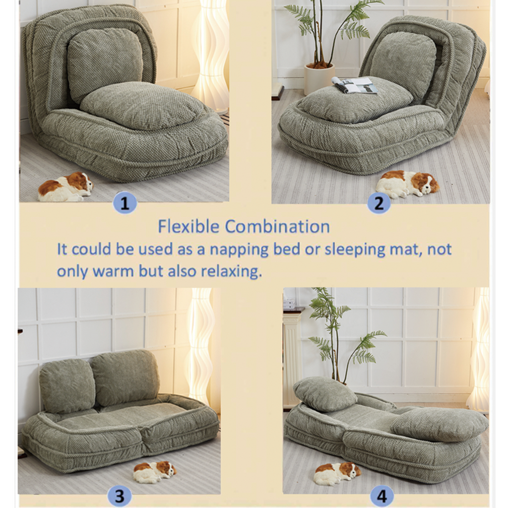 Human Dog Bed ,Lazy Sofa Couch ,5 Adjustable Position,sit,sleep,fold,suit to put in bedroom, living room ,Space Saving Design ,Green