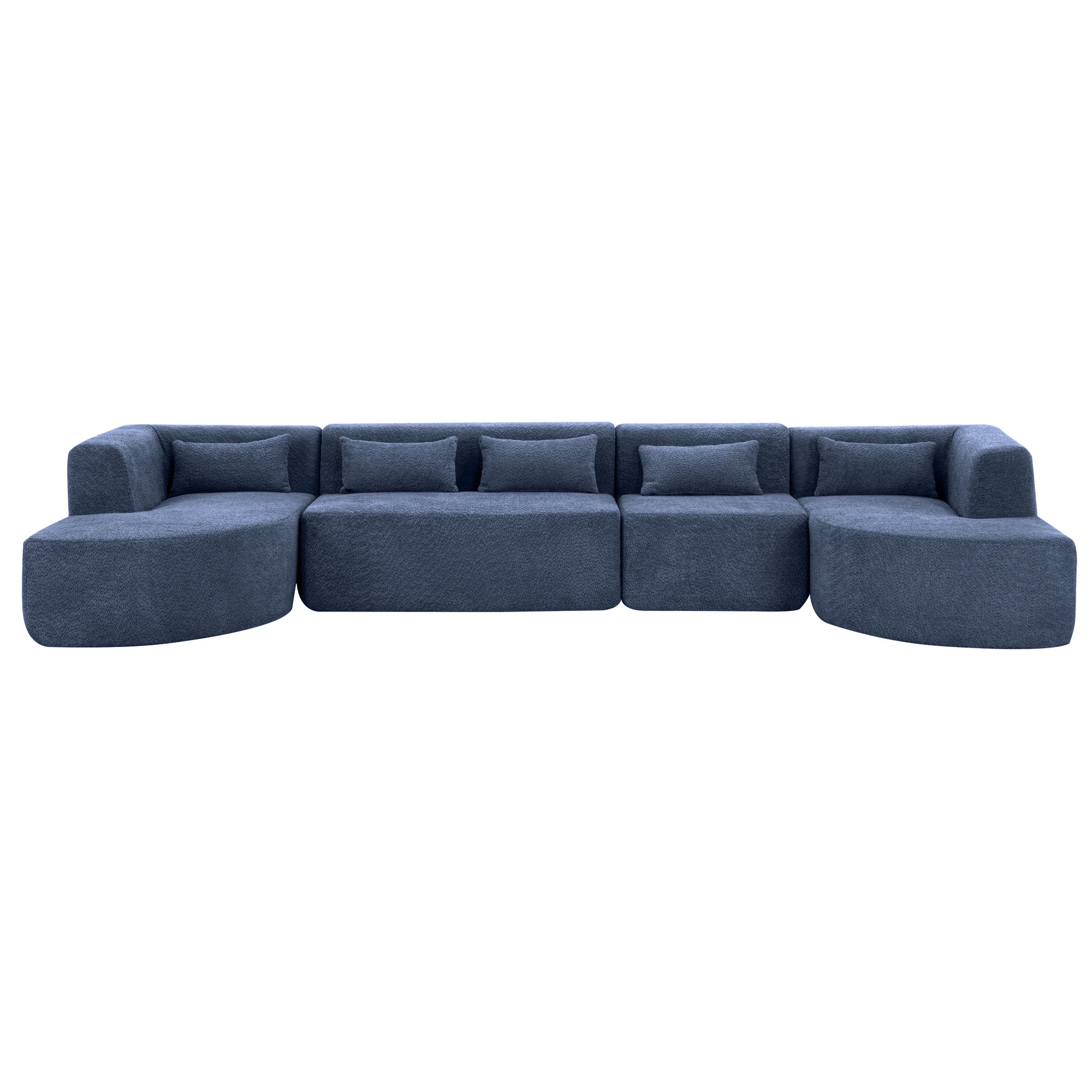 144' Upholstered Sofa Free-combined Sofa Couch with Two Chaise Lounge and Five Back Pillows for Living Room, Blue