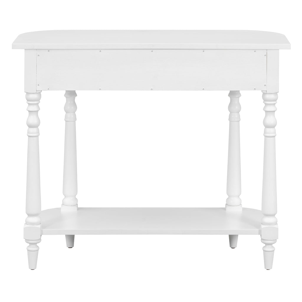 TREXM Narrow Console Table with Curved Corner, Retro Entryway Table with Top Drawer and Open Shelf, Sofa Table Console Tables for Entryway, Hallway and Living Room (White)