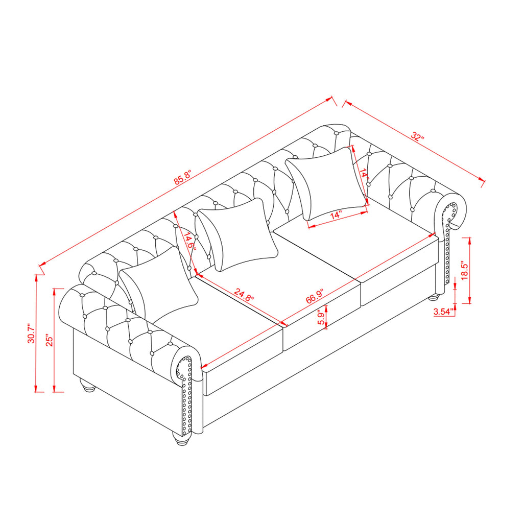 85.8' Living Room Chesterfield Sofa Classic Tufted Design Faux Leather PU Upholstered Sofa with Storage (Ivory)