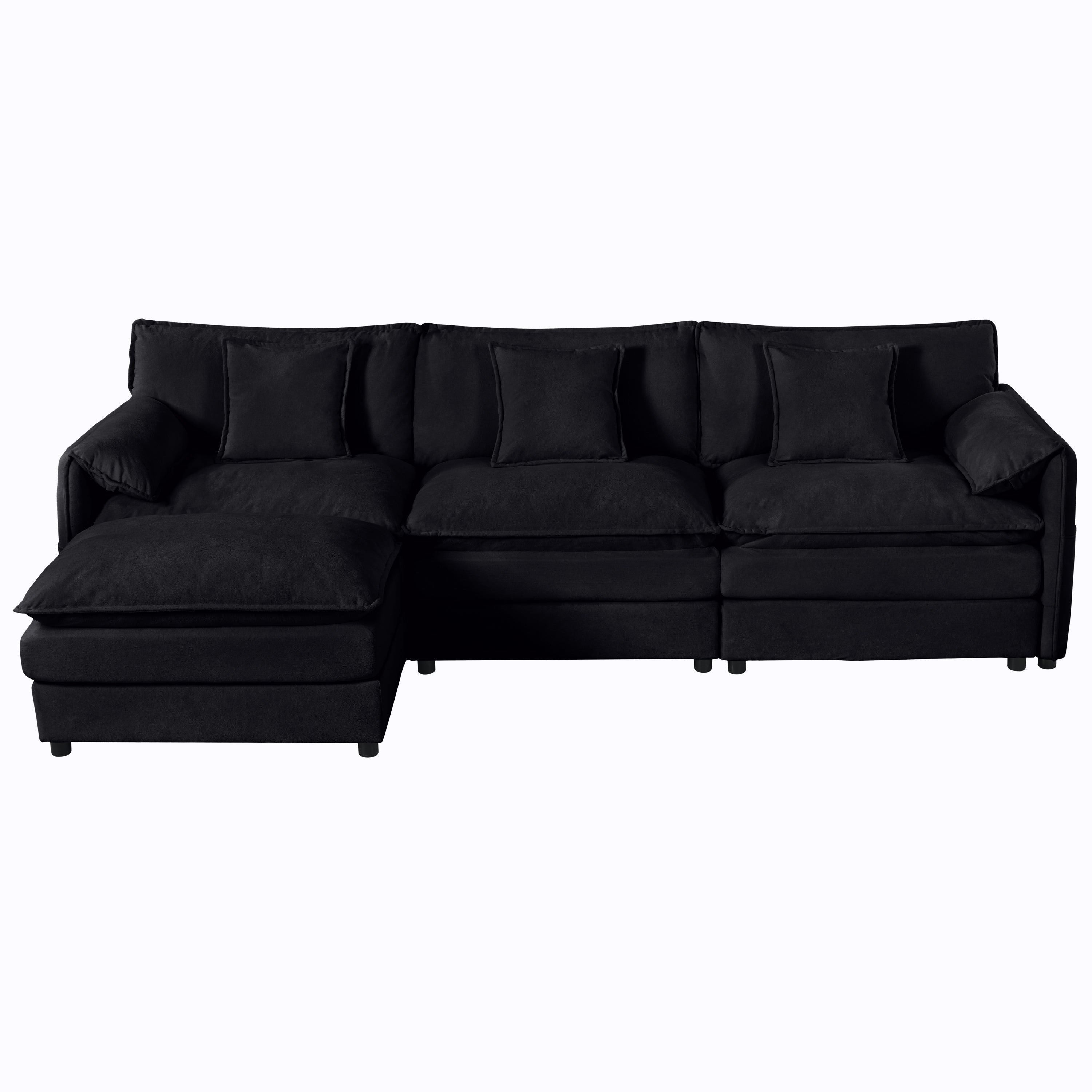 Modular Sectional Sofa, Oversized Deep Seat L Shaped Couch Set for Living Room, 3-Seater Comfy Cloud Couches with Movable Ottoman, DIY Combination, Chenille,Black