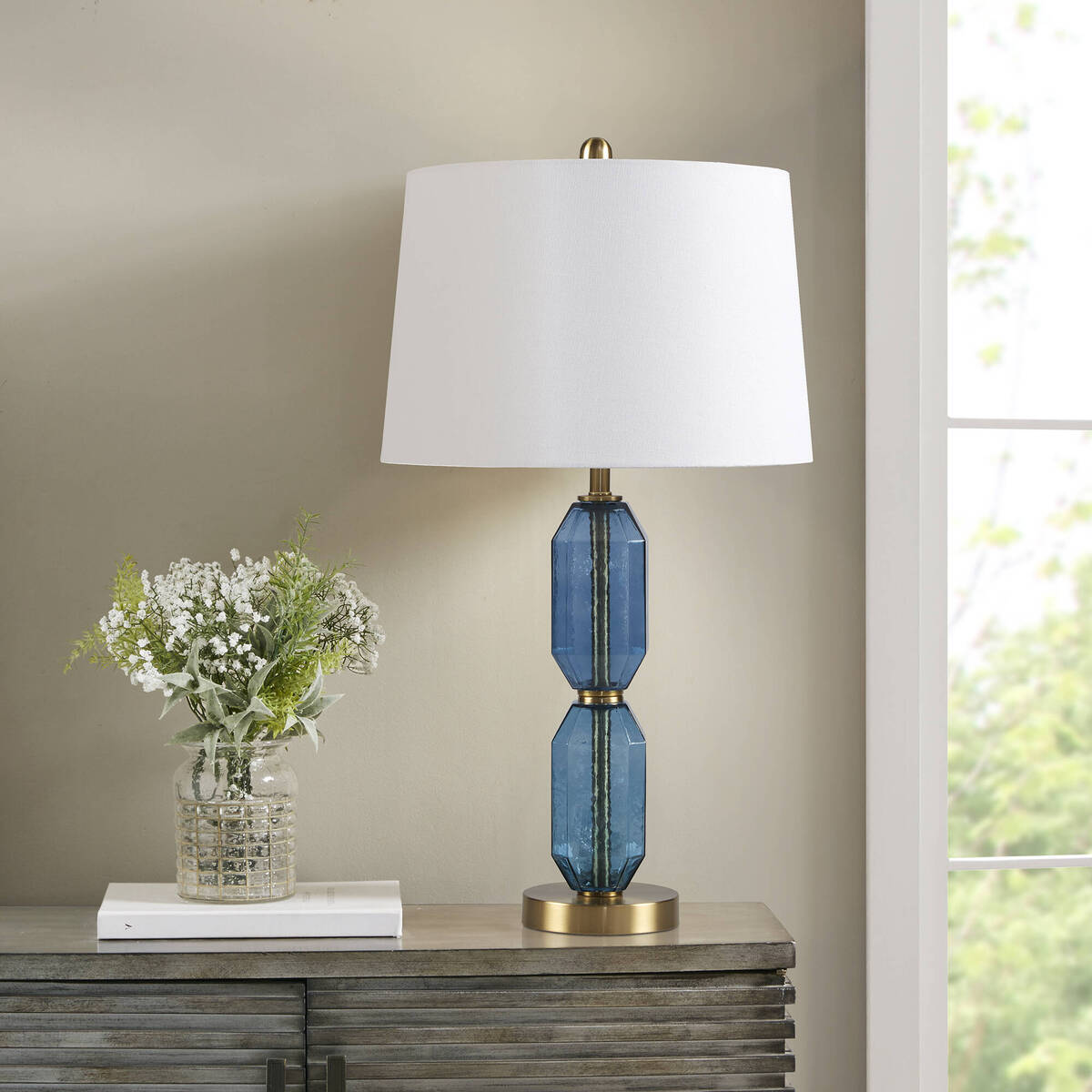 Faceted Blue Glass Table Lamp Blue See below
