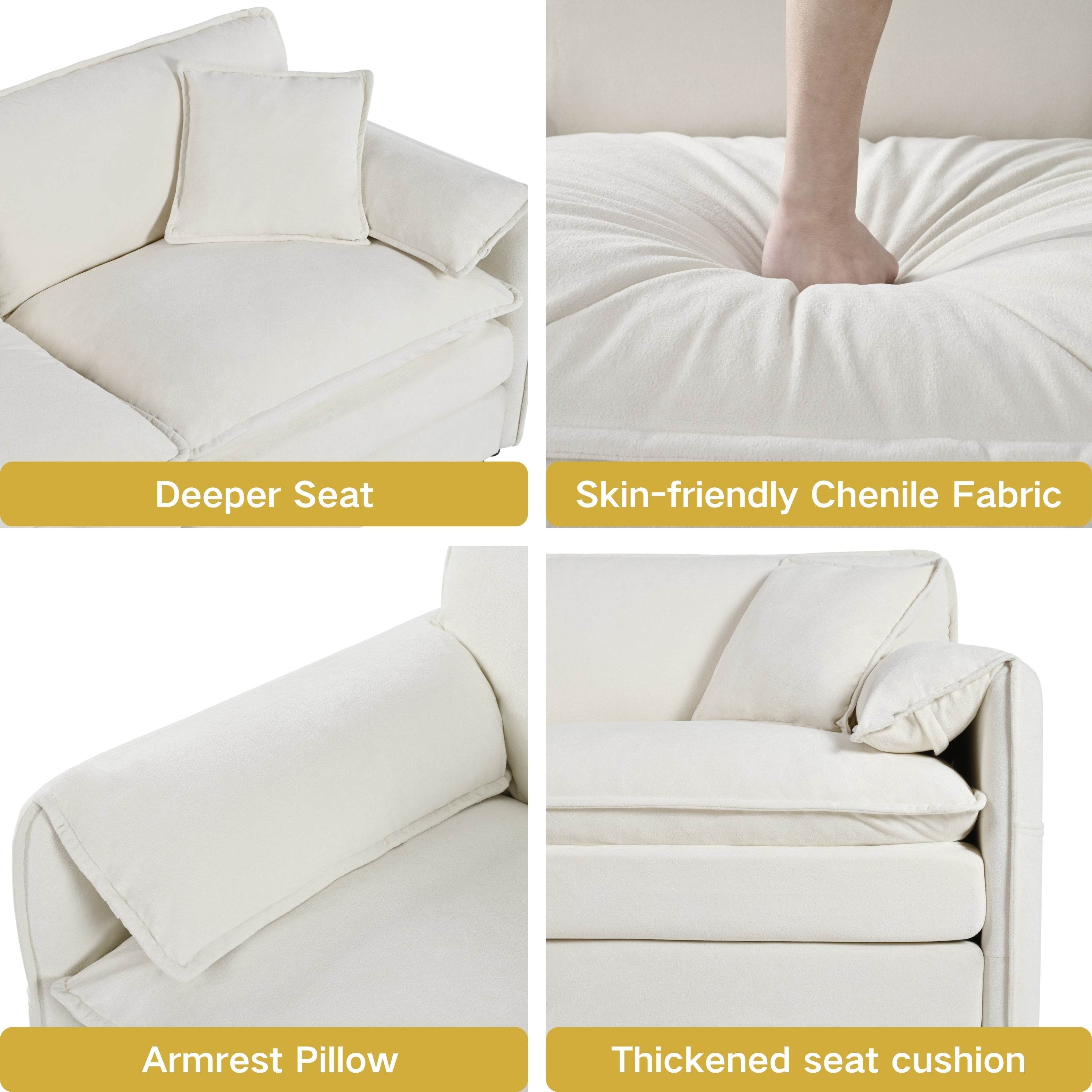 Deep Seat Sectional Sofa Cloud Couch with Ottoman,  Modern Chenille Comfy Love Seat Upholstered Modular L Shaped Couch for Living Room, Apartment, Office,DIY Combination,Beige