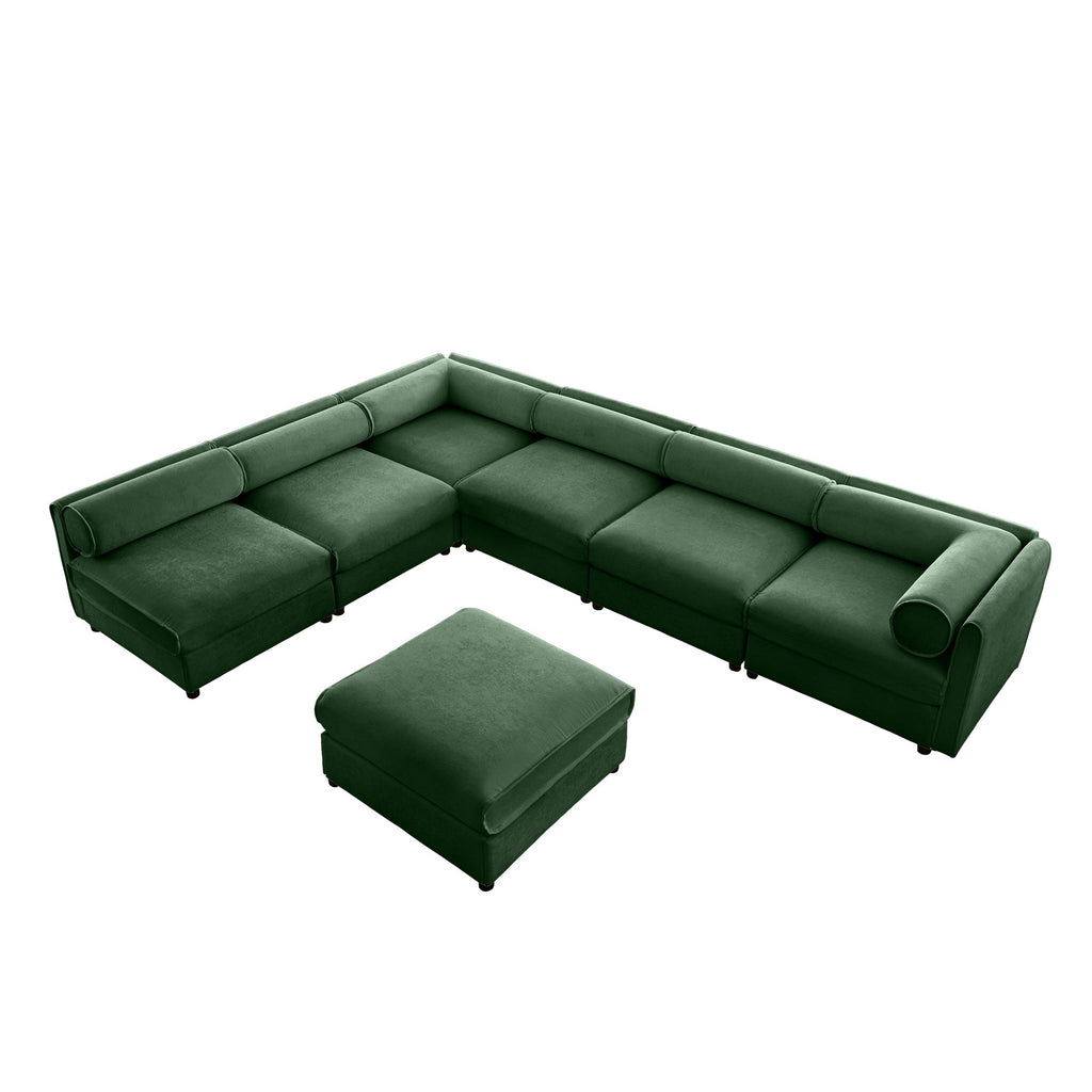 Modern 6-Piece Modular Sectional Sofa with Storage Soft Green Chenille Fabric  Contemporary Cylindrica Design for Living Room