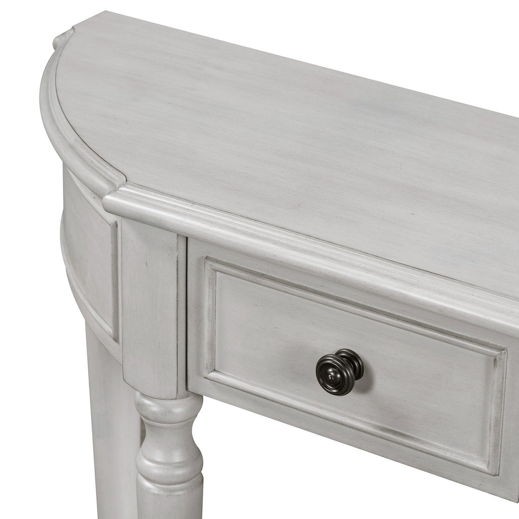 TREXM Retro Circular Curved Design Console Table with Open Style Shelf Solid Wooden Frame and Legs Two Top Drawers (Gray Wash, OLD SKU: WF298768AAE)