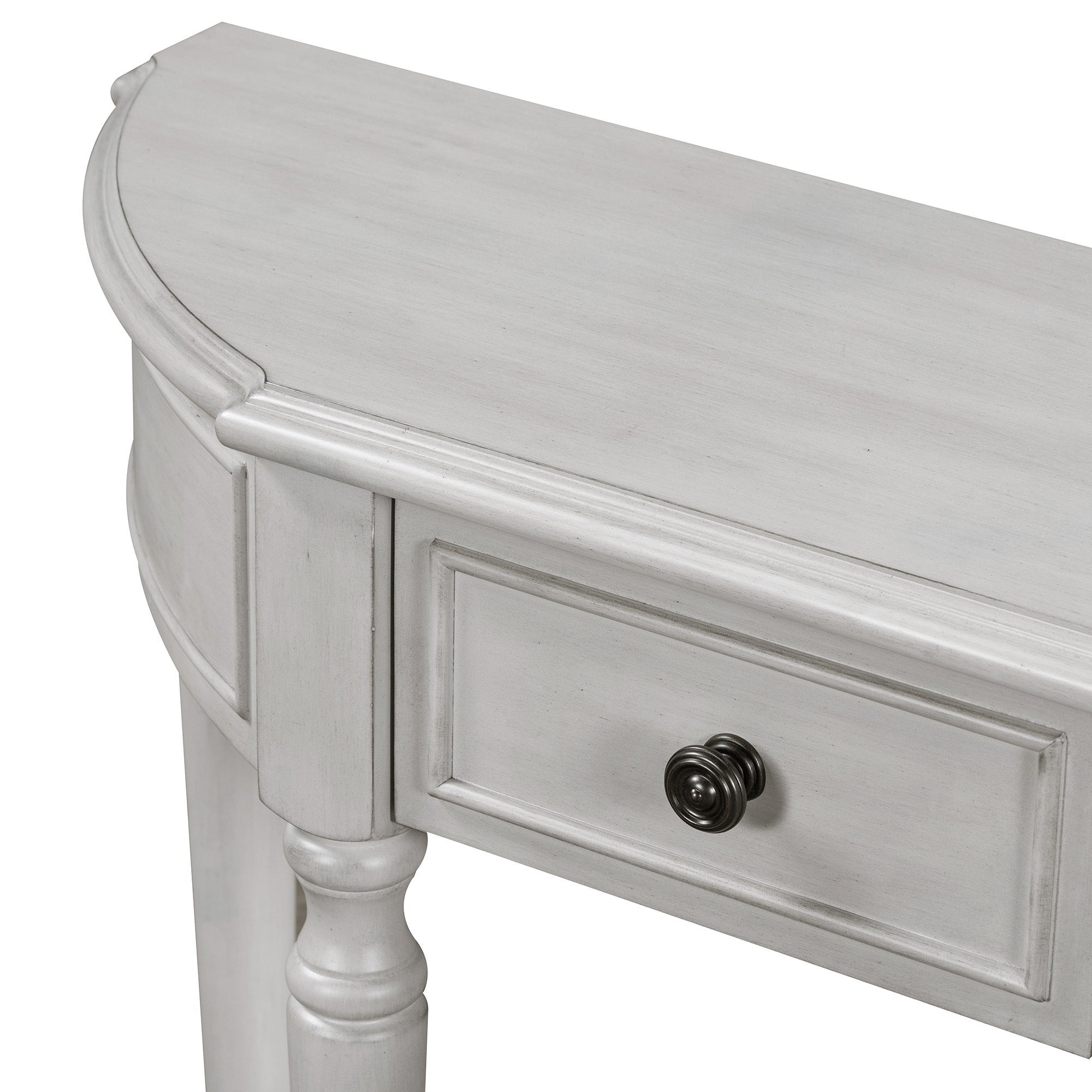 TREXM Retro Circular Curved Design Console Table with Open Style Shelf Solid Wooden Frame and Legs Two Top Drawers (Gray Wash, OLD SKU: WF298768AAE)