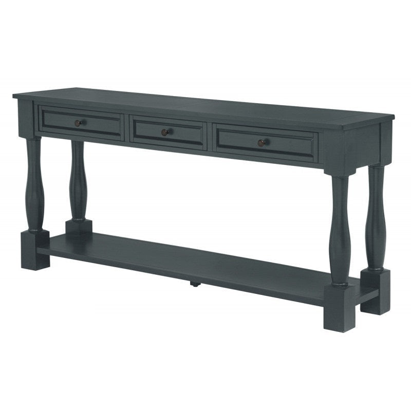 63' Long Console Table with Drawers and Shelf for Entryway, Hallway, Living Room, Acacia Wood Table, Navy
