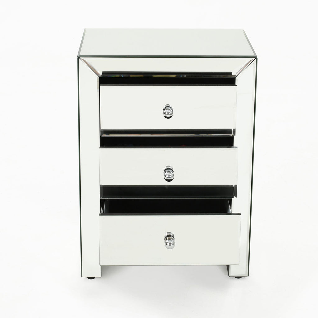 17.70'' Mirrored Nightstand, Silver Glass Nightstand With 3 Drawers, Small Bed Side Tables, Mirrored End Table, Bedside Accent Table Dresser Furniture For Bedroom, Living Room, Office