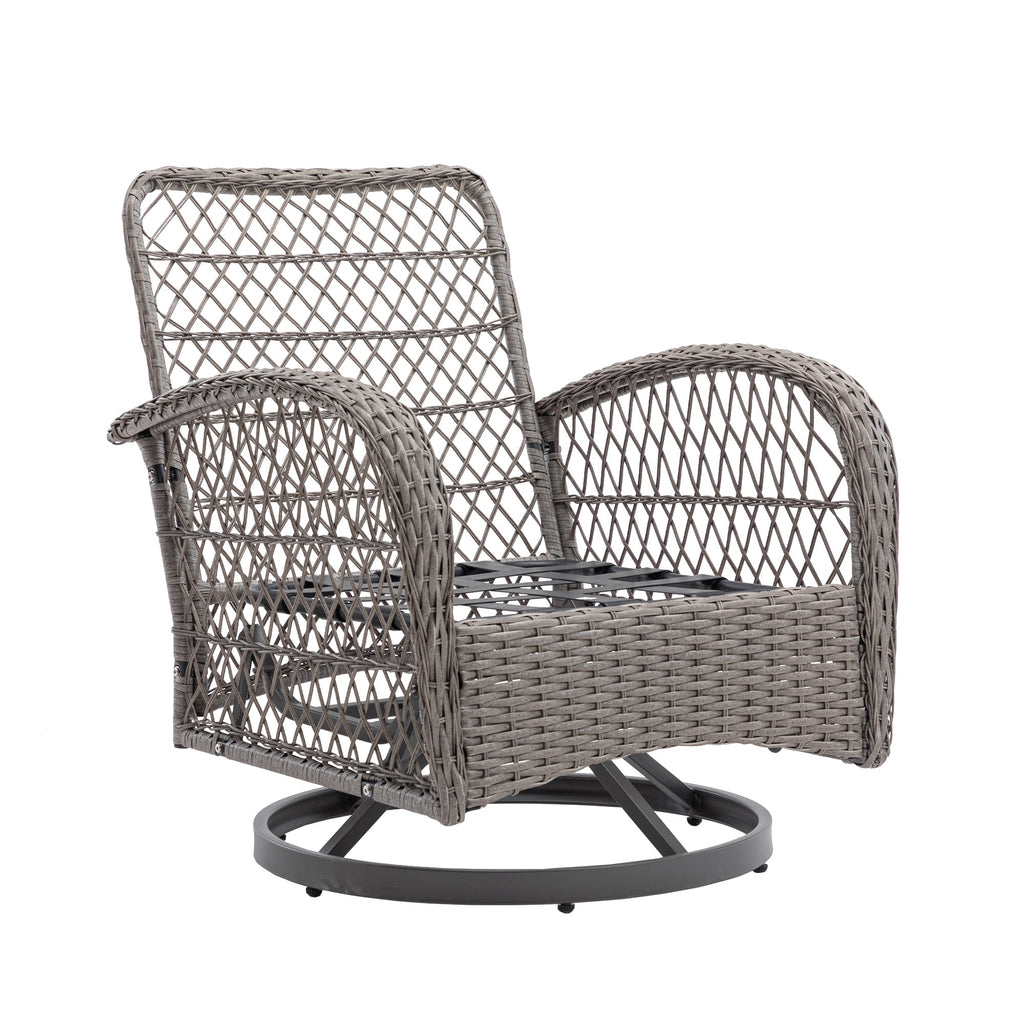 3 Pieces Outdoor Swivel Rocker Patio Chairs, 360 Degree Rocking Patio Conversation Set with Thickened Cushions and Glass Coffee Table for Backyard, Khaki